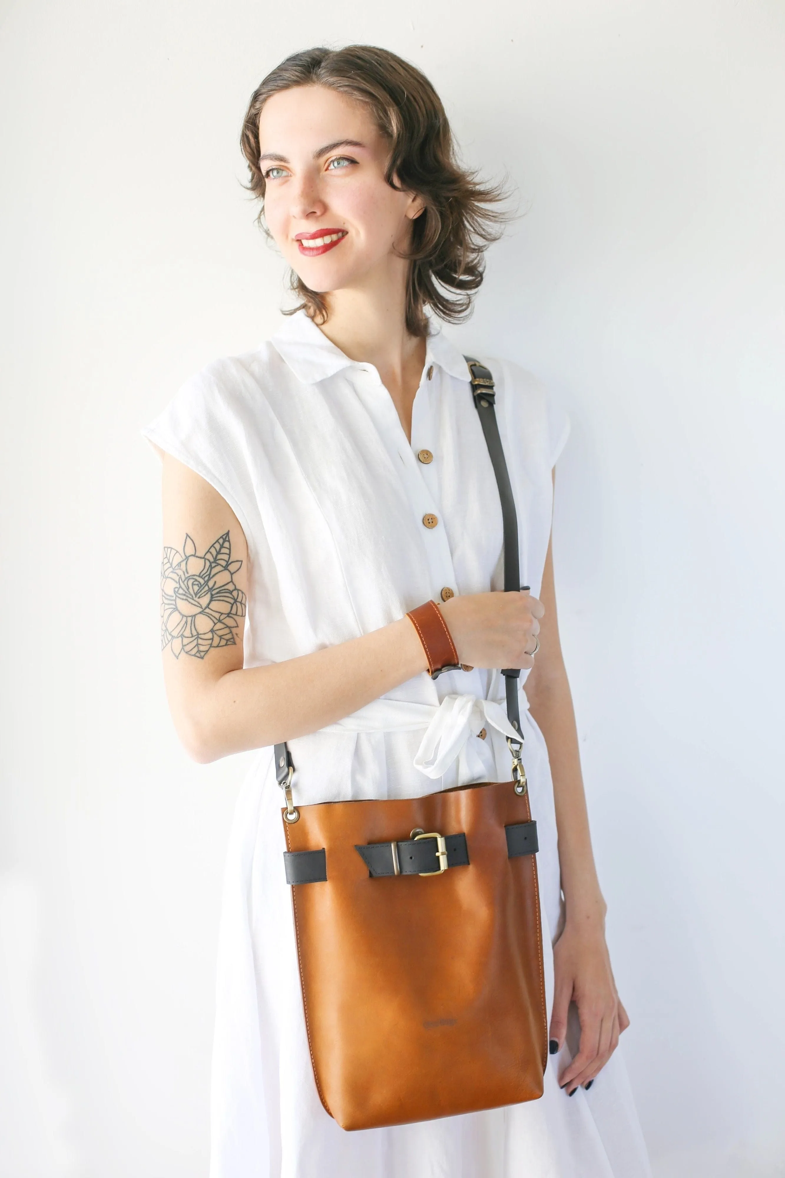 Brown with Black Leather Bag