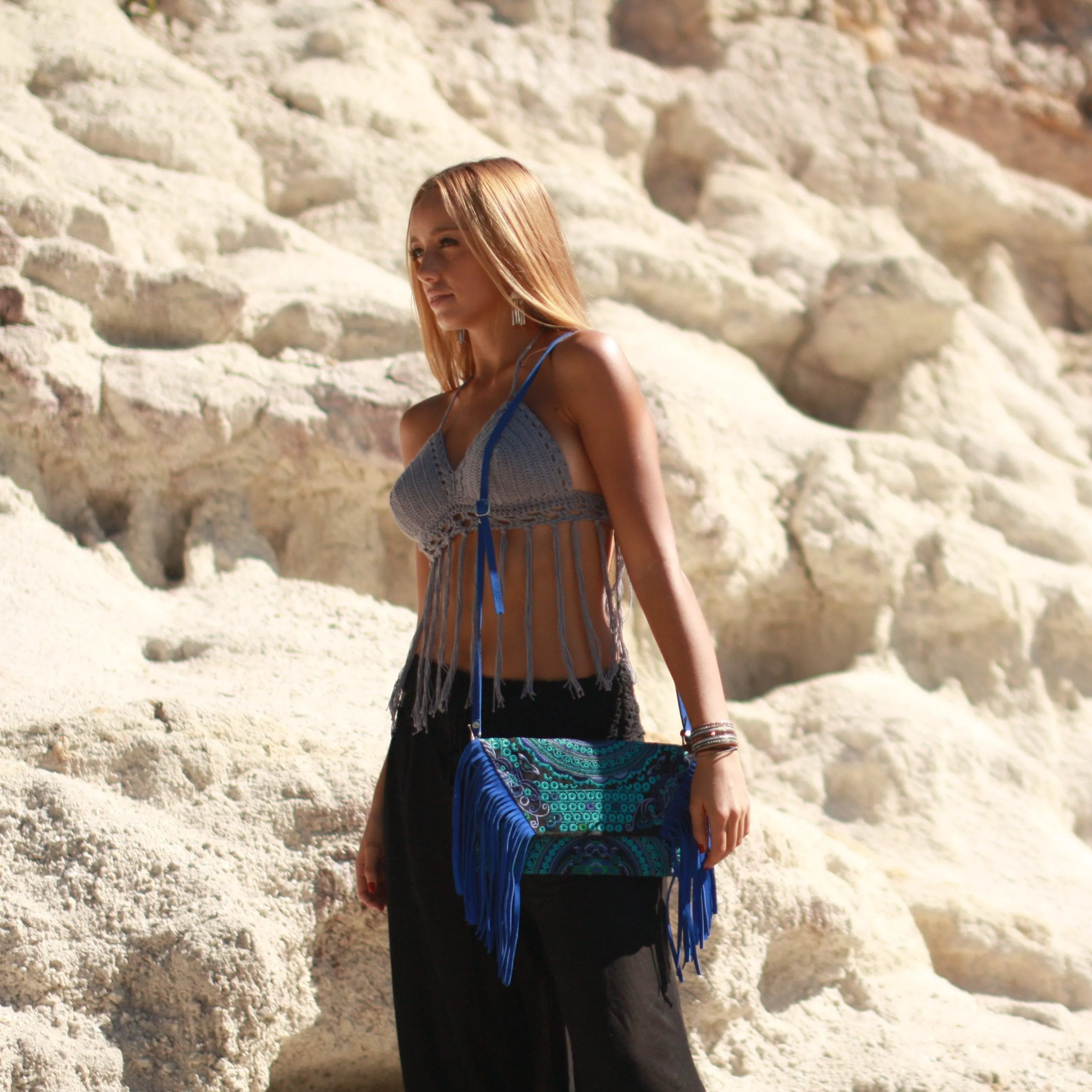 BUNDLE: Embroidery & Leather Fringe Crossbody Bag - 4 Pieces - Thailand