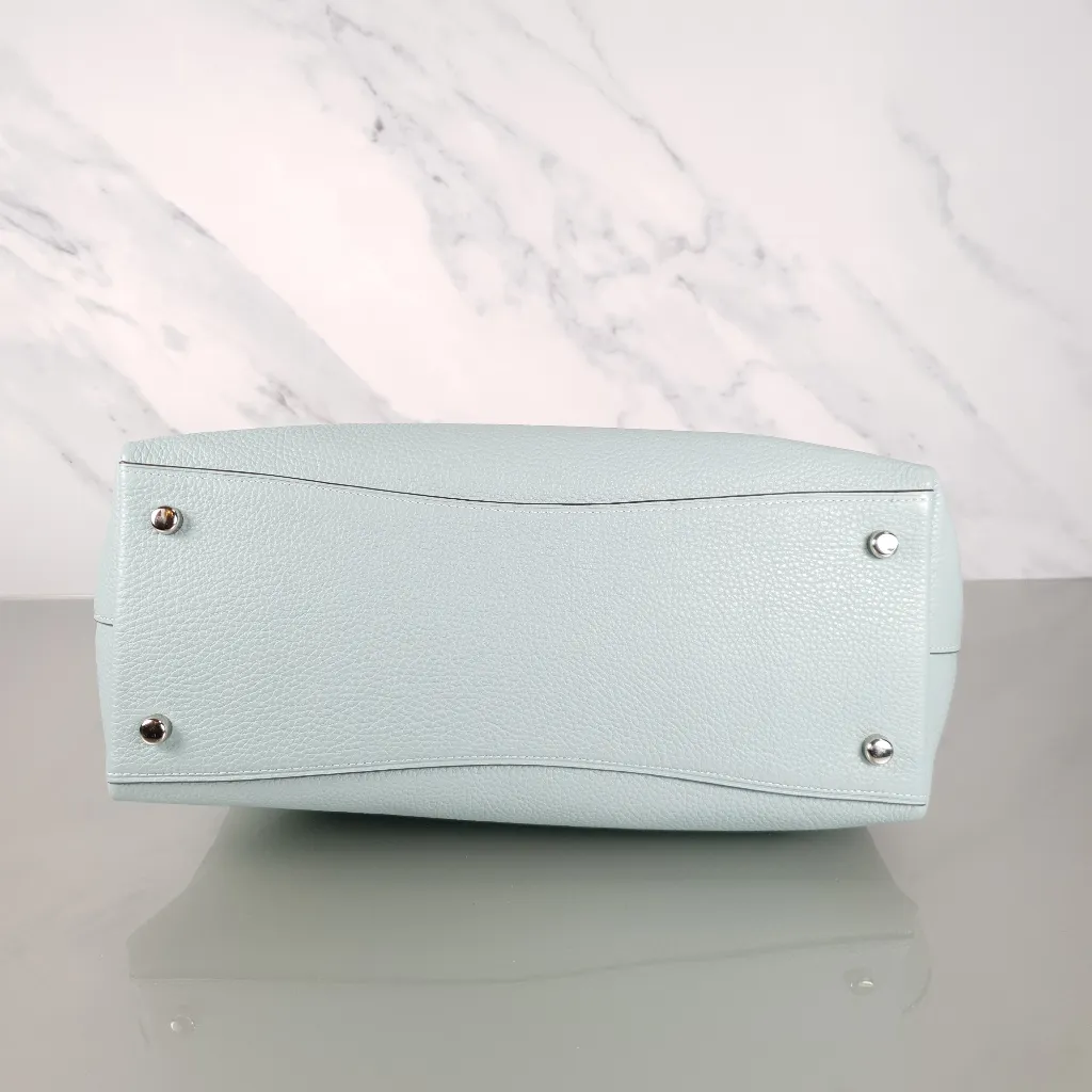 Coach Emma Satchel in Seafoam Blue with Navy Coloblock Pebble Leather - Coach F72856