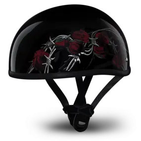 D.O.T Skull Cap Motorcycle Helmet with Barbed Roses