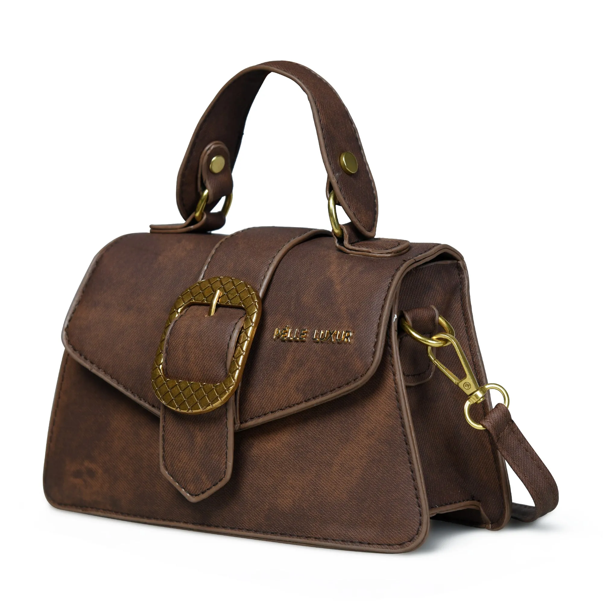 Elegant Design: Pelle Luxure Women's PU Sling Bag in Grey, Brown, and Khaki
