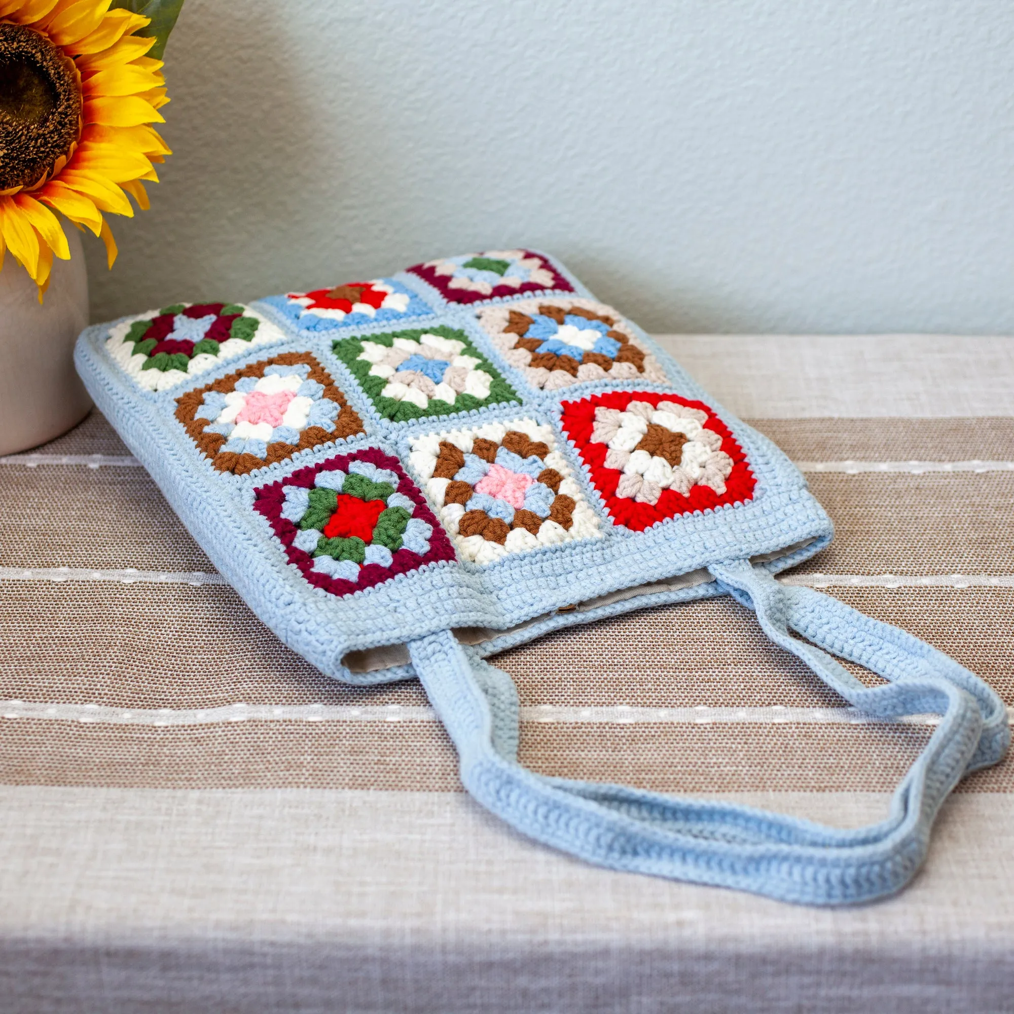 Elena Handbags Handmade Crochet Granny Square Patch Shoulder Bag