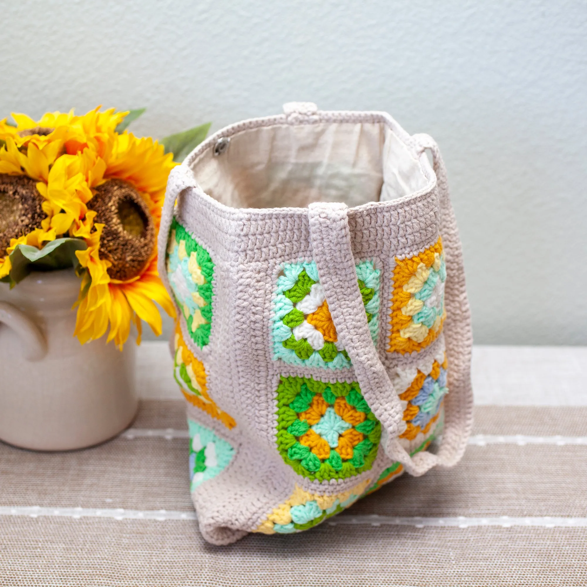 Elena Handbags Handmade Crochet Granny Square Patch Shoulder Bag