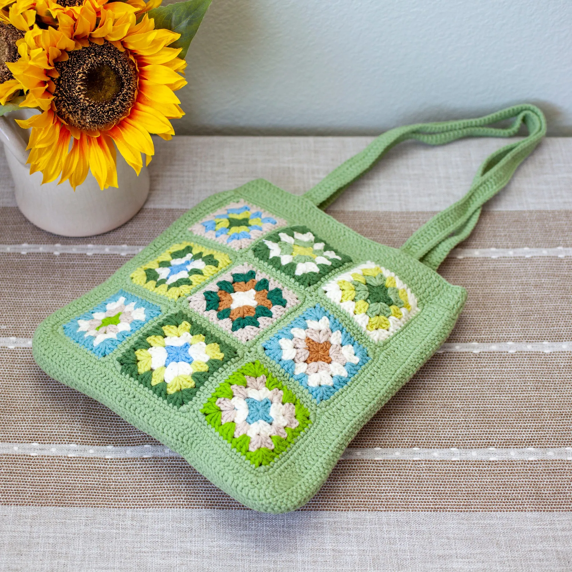 Elena Handbags Handmade Crochet Granny Square Patch Shoulder Bag