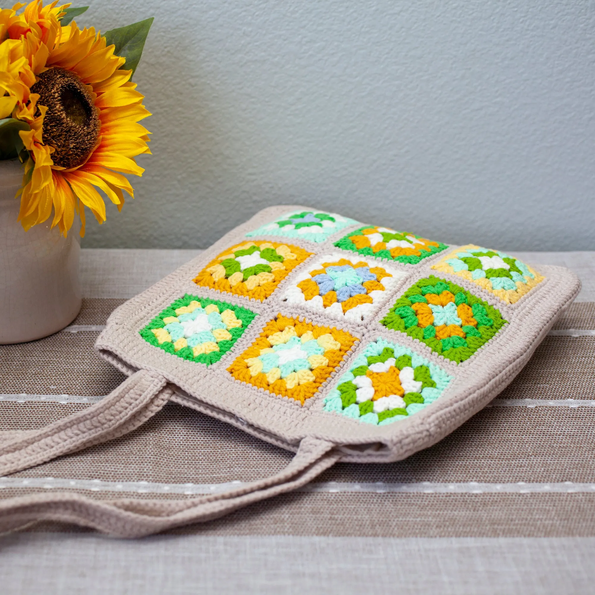 Elena Handbags Handmade Crochet Granny Square Patch Shoulder Bag
