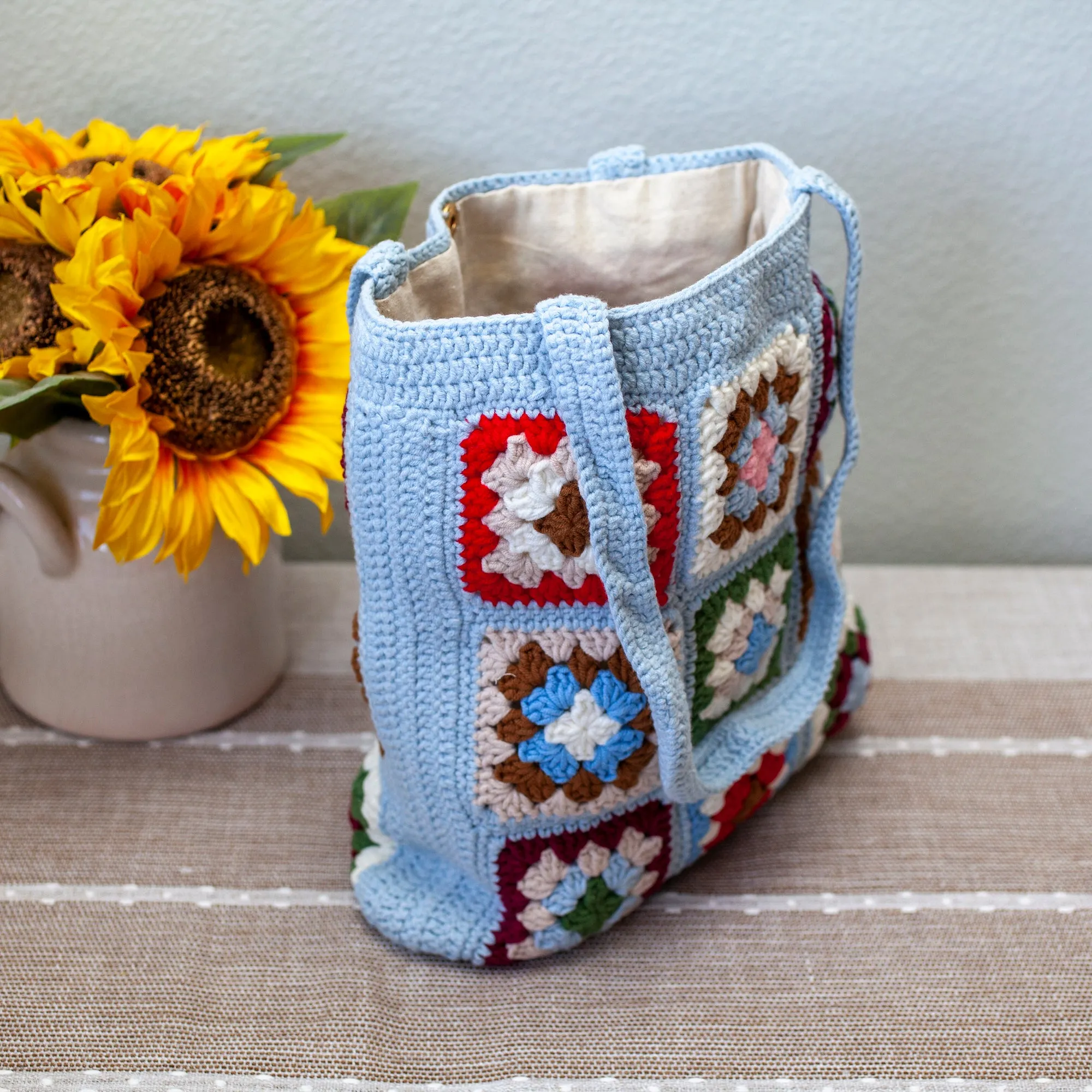 Elena Handbags Handmade Crochet Granny Square Patch Shoulder Bag