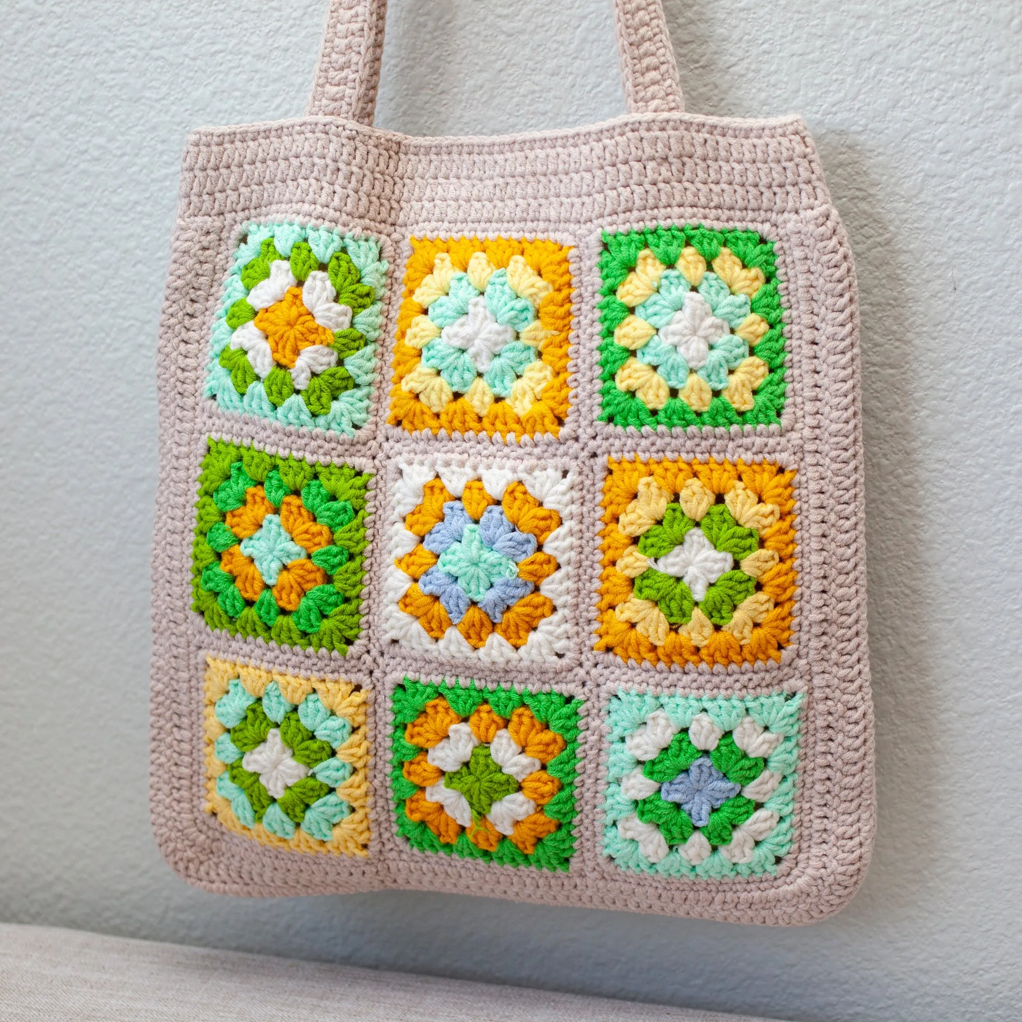 Elena Handbags Handmade Crochet Granny Square Patch Shoulder Bag