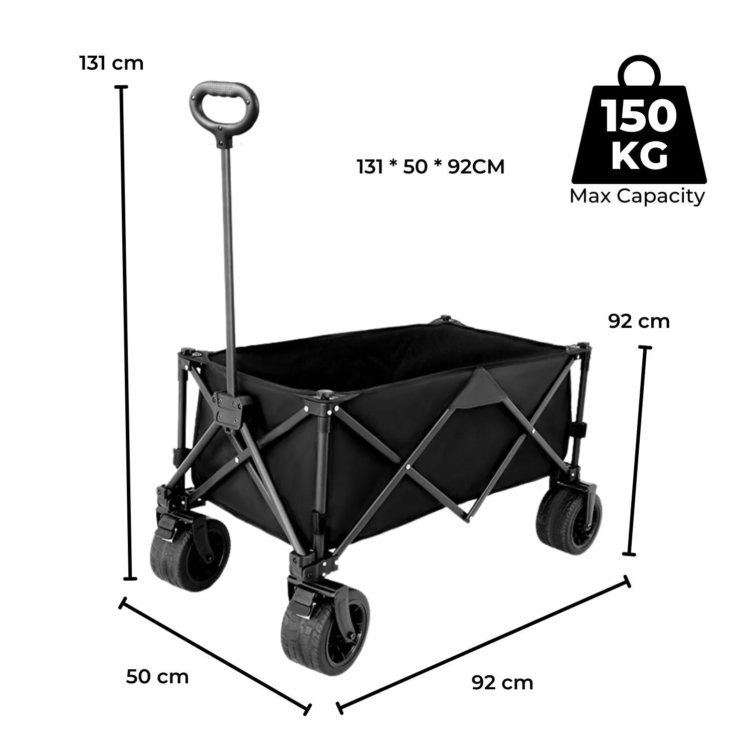 Foldable Wagon Trolley Cart w/ Brakes & Wide Wheels, KILIROO