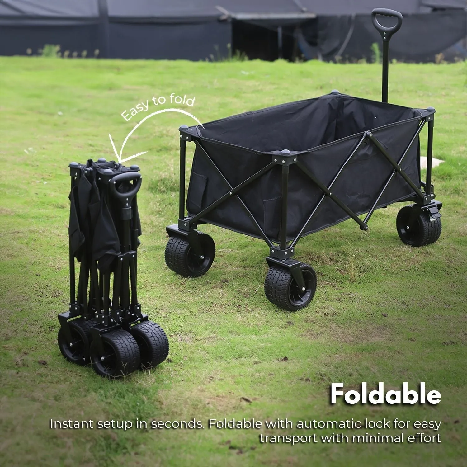 Foldable Wagon Trolley Cart w/ Brakes & Wide Wheels, KILIROO