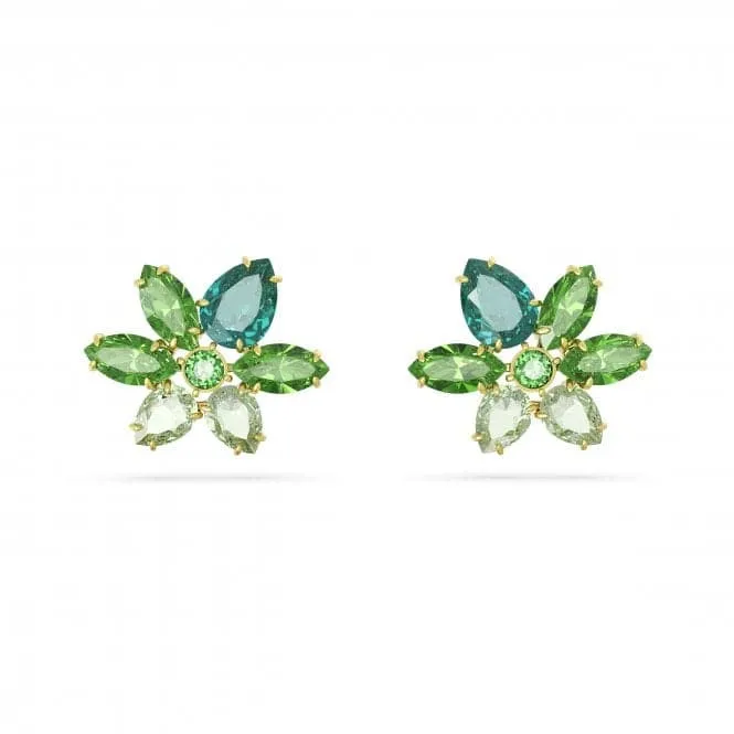 Gema Gold-Tone Plated Green Flower Stud Earrings 5658400