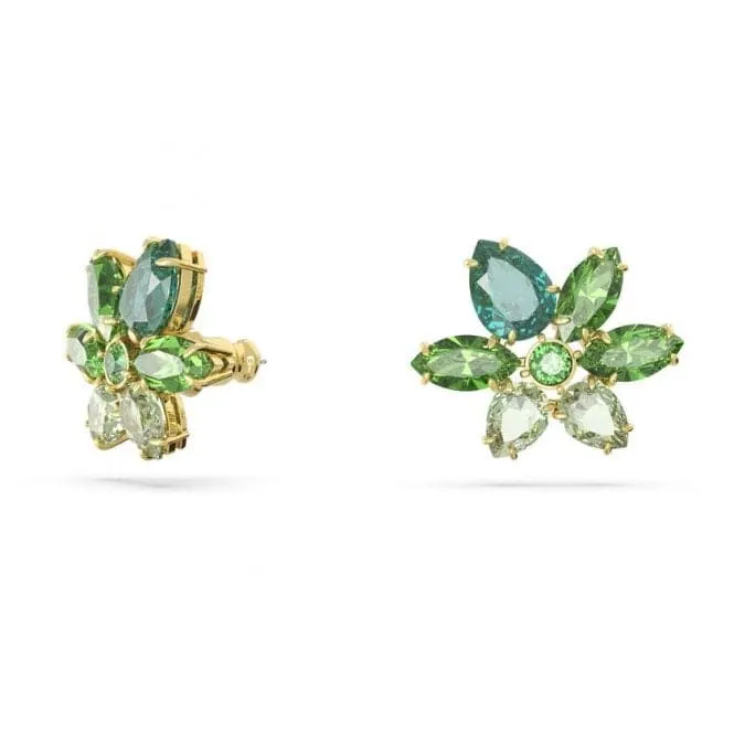 Gema Gold-Tone Plated Green Flower Stud Earrings 5658400