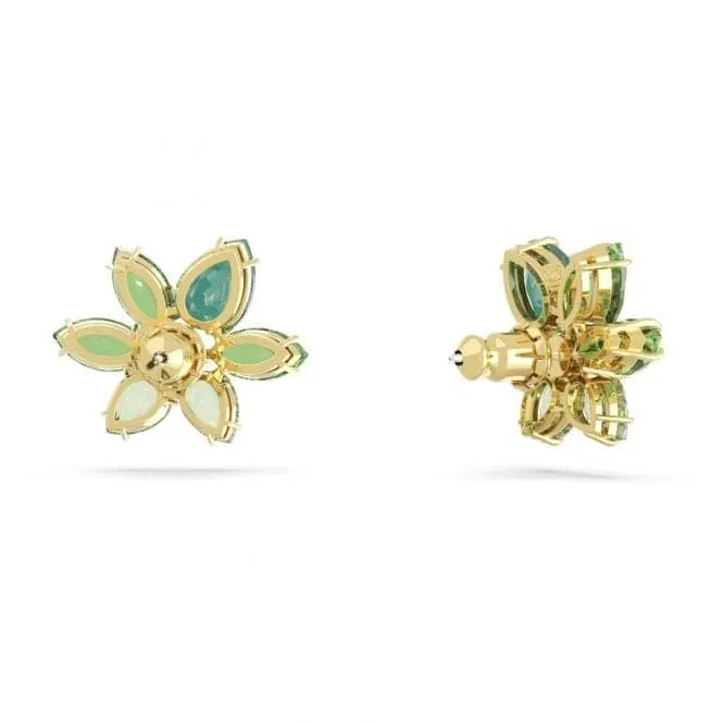 Gema Gold-Tone Plated Green Flower Stud Earrings 5658400