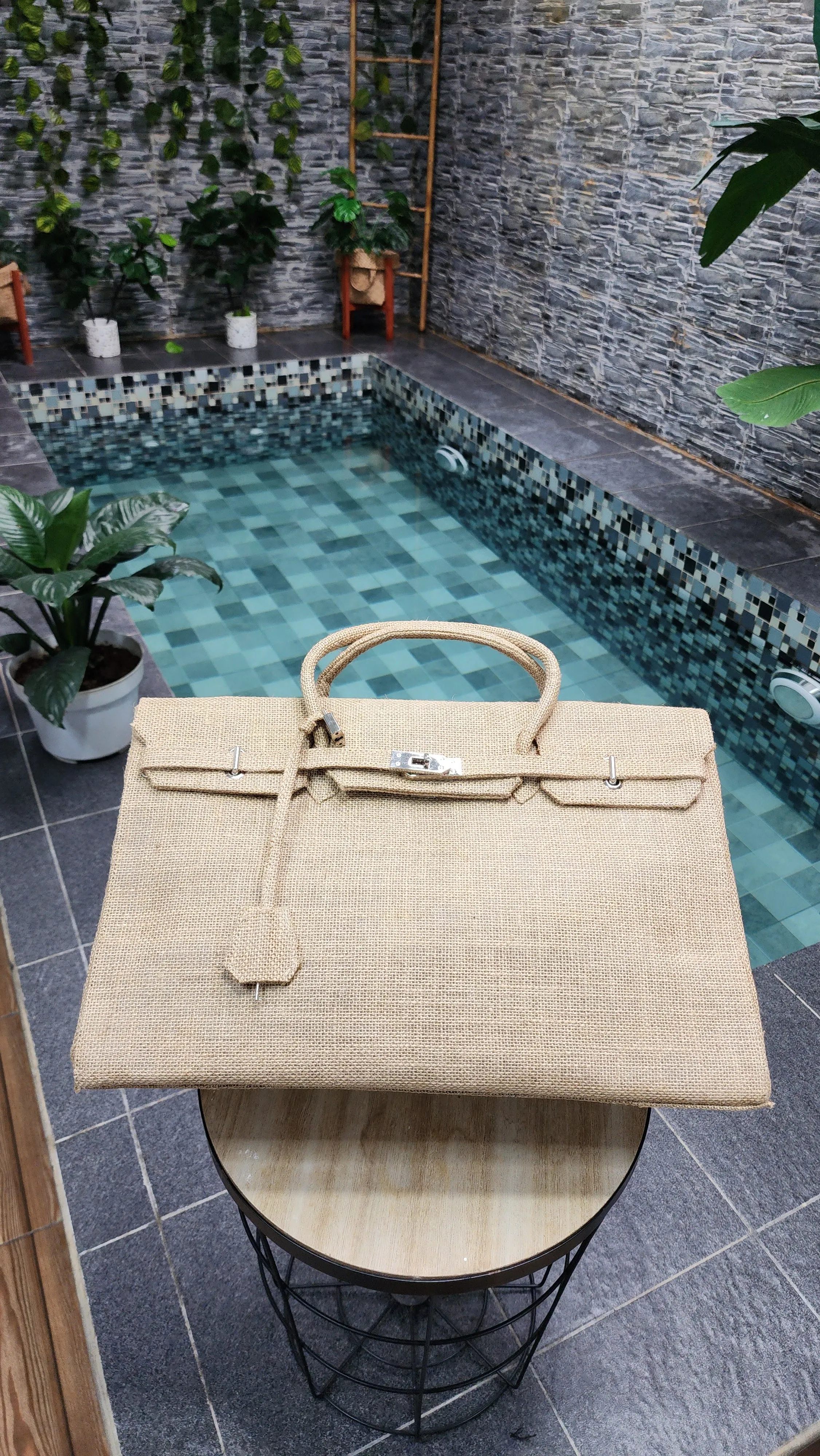 Handmade burlap / jute bag, Large size (45cm)_style 6