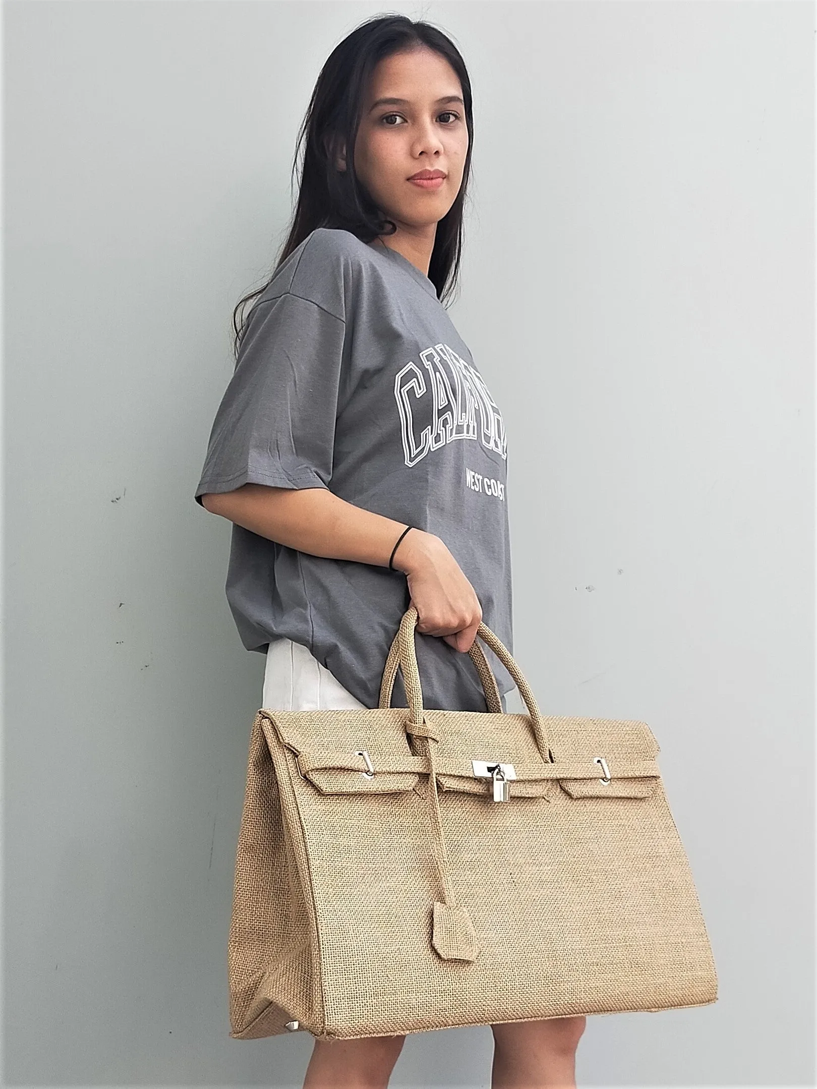 Handmade burlap / jute bag, Large size (45cm)_style 6