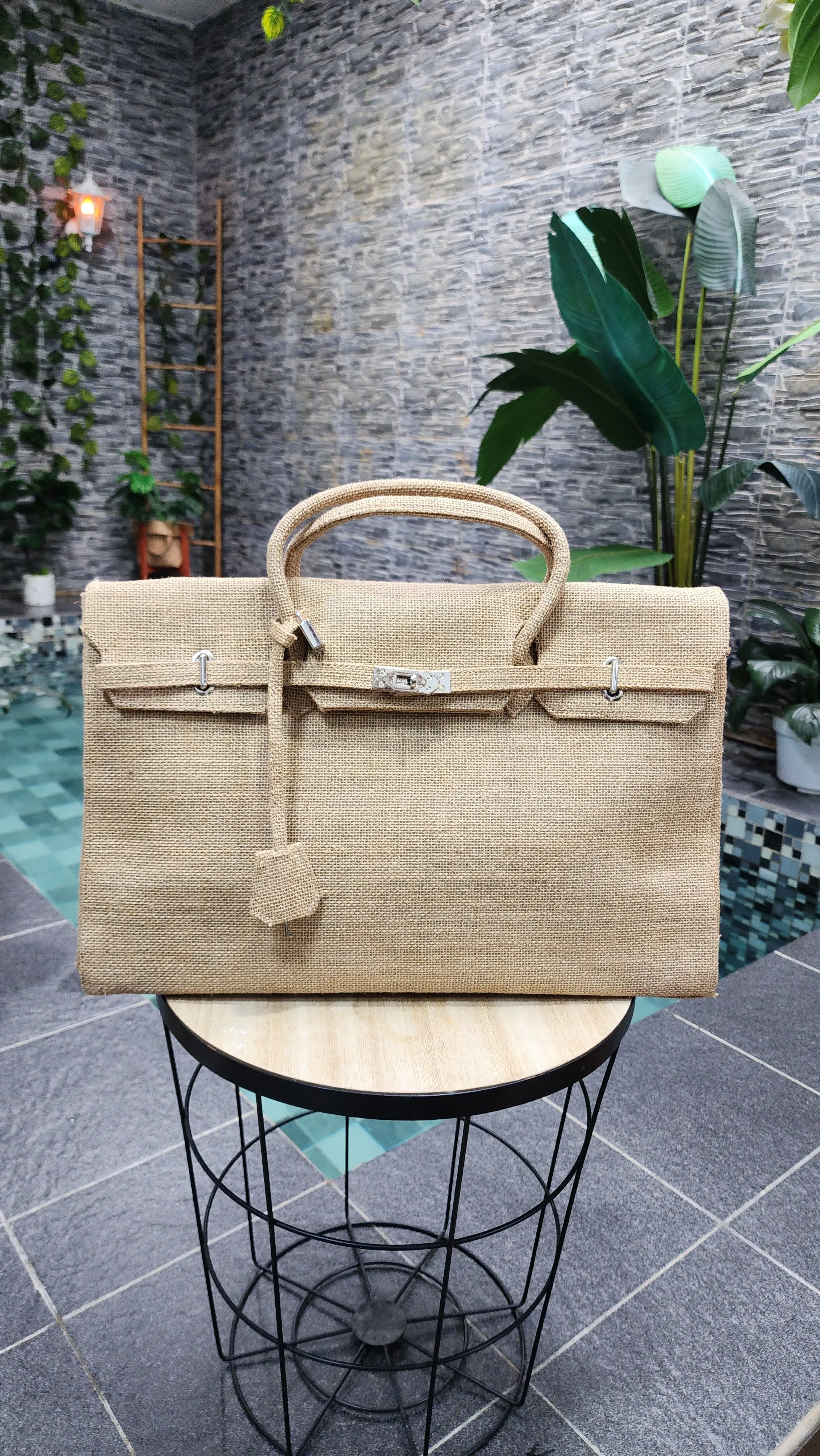 Handmade burlap / jute bag, Large size (45cm)_style 6