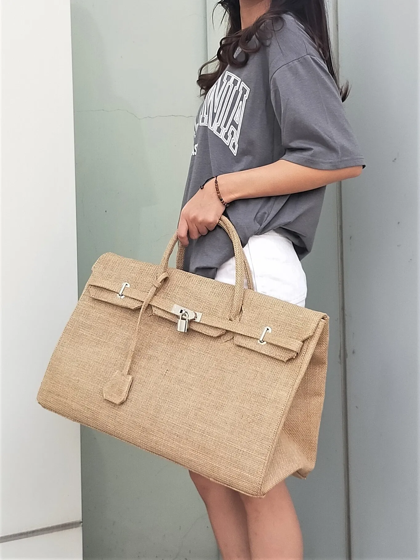 Handmade burlap / jute bag, Large size (45cm)_style 6