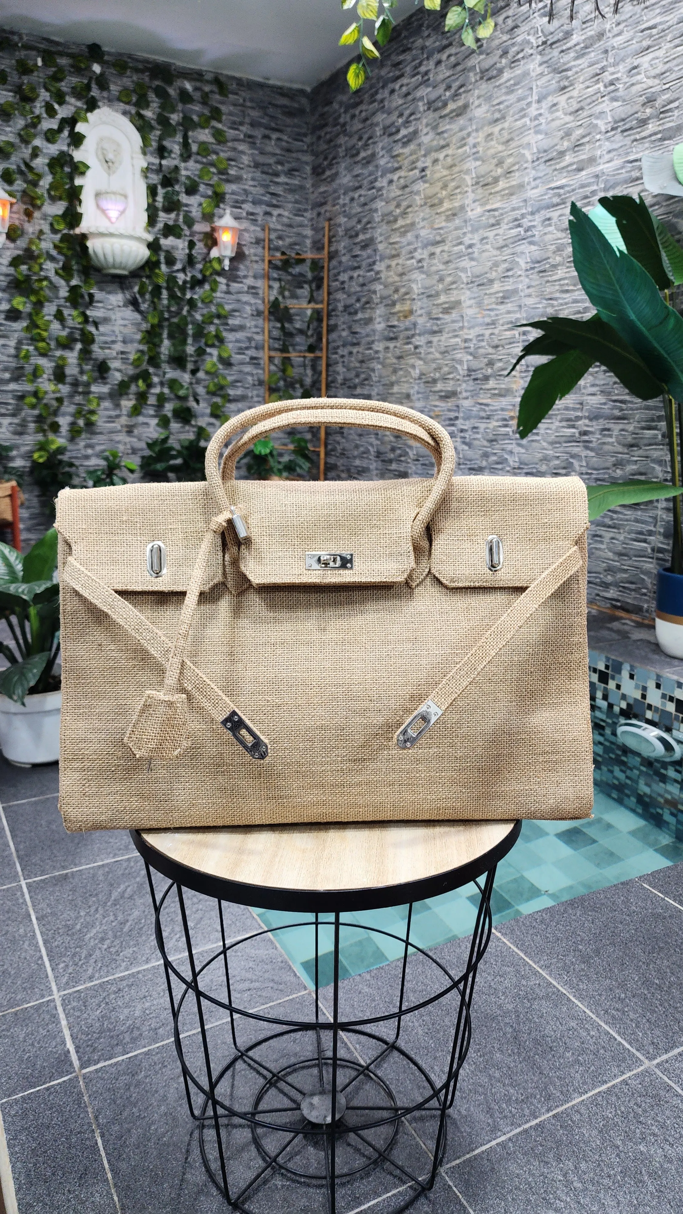 Handmade burlap / jute bag, Large size (45cm)_style 6