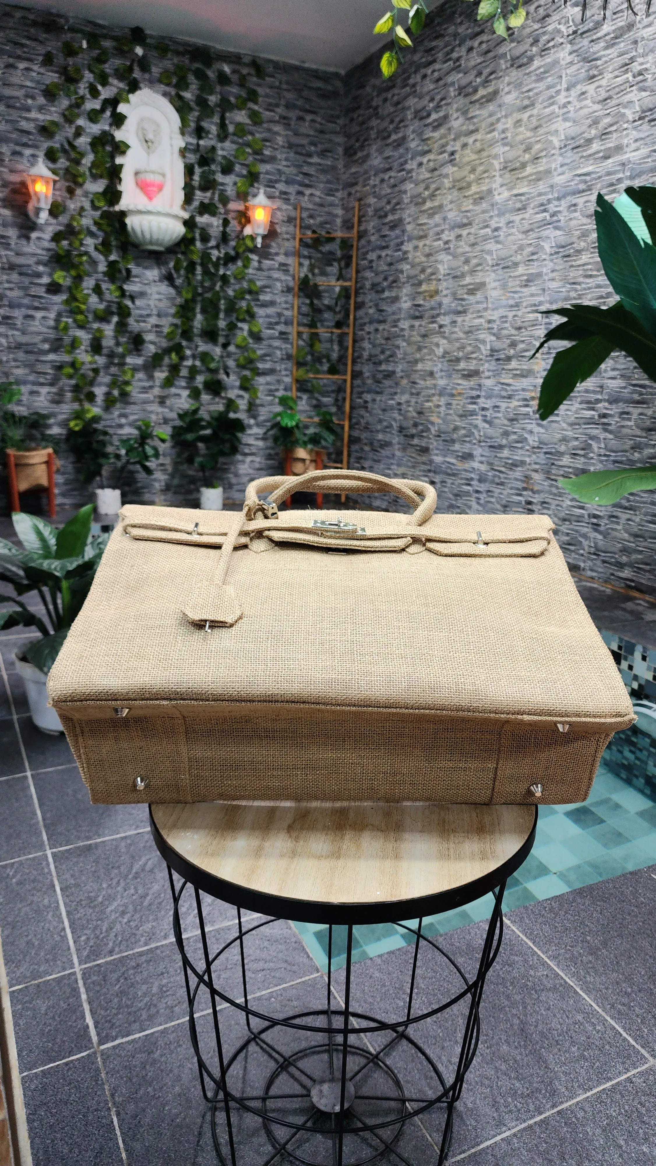 Handmade burlap / jute bag, Large size (45cm)_style 6