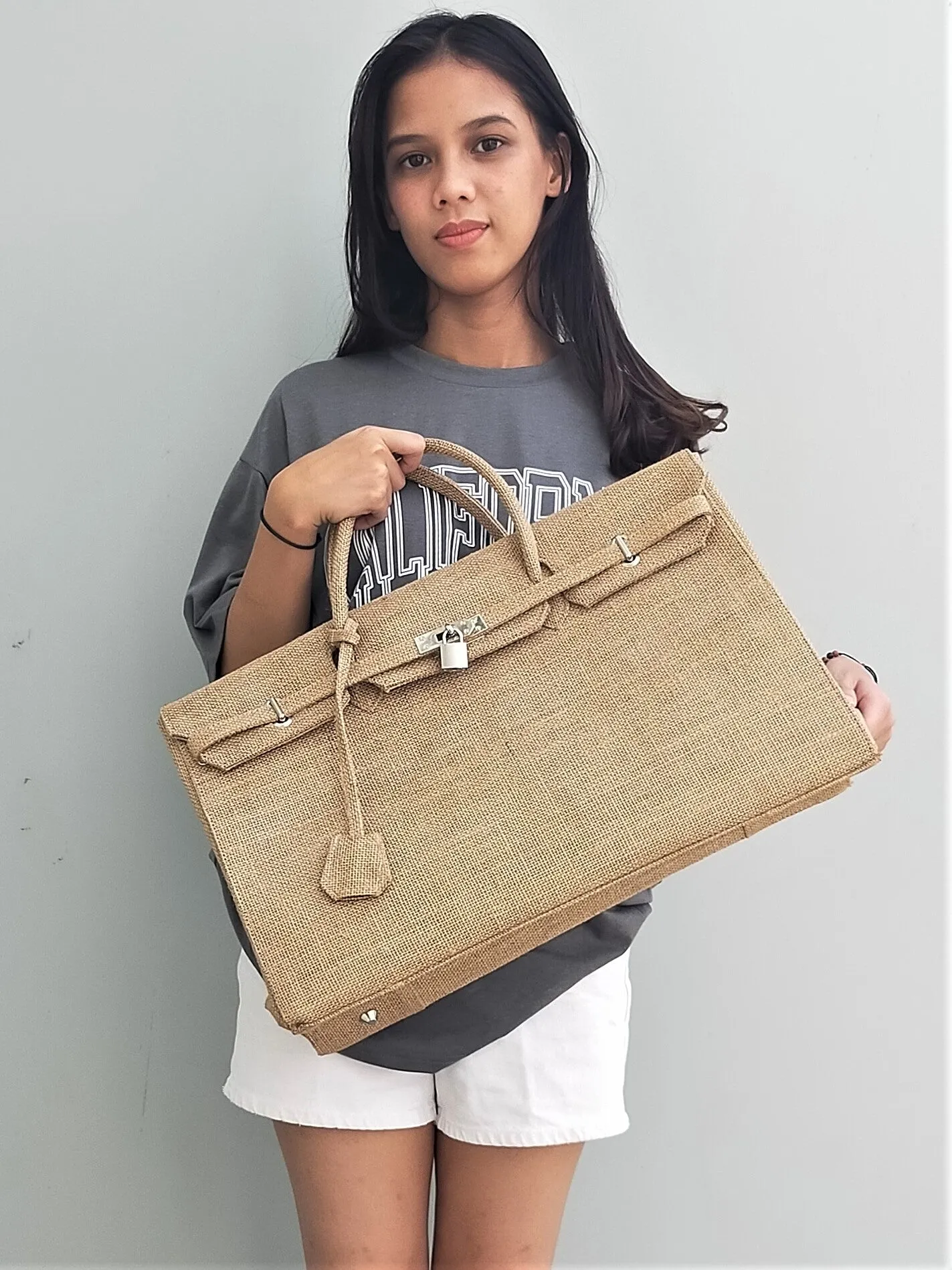Handmade burlap / jute bag, Large size (45cm)_style 6