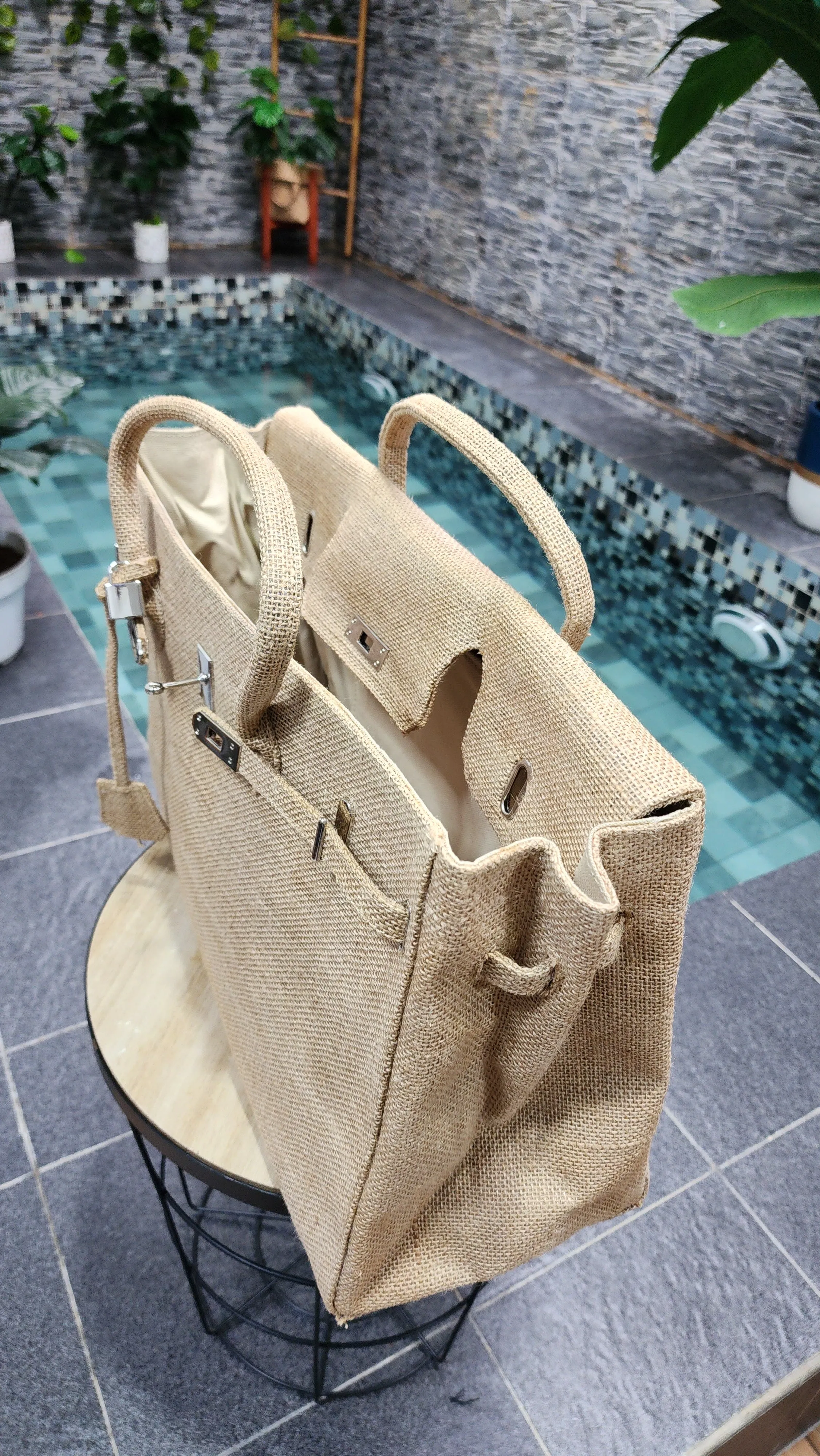 Handmade burlap / jute bag, Large size (45cm)_style 6