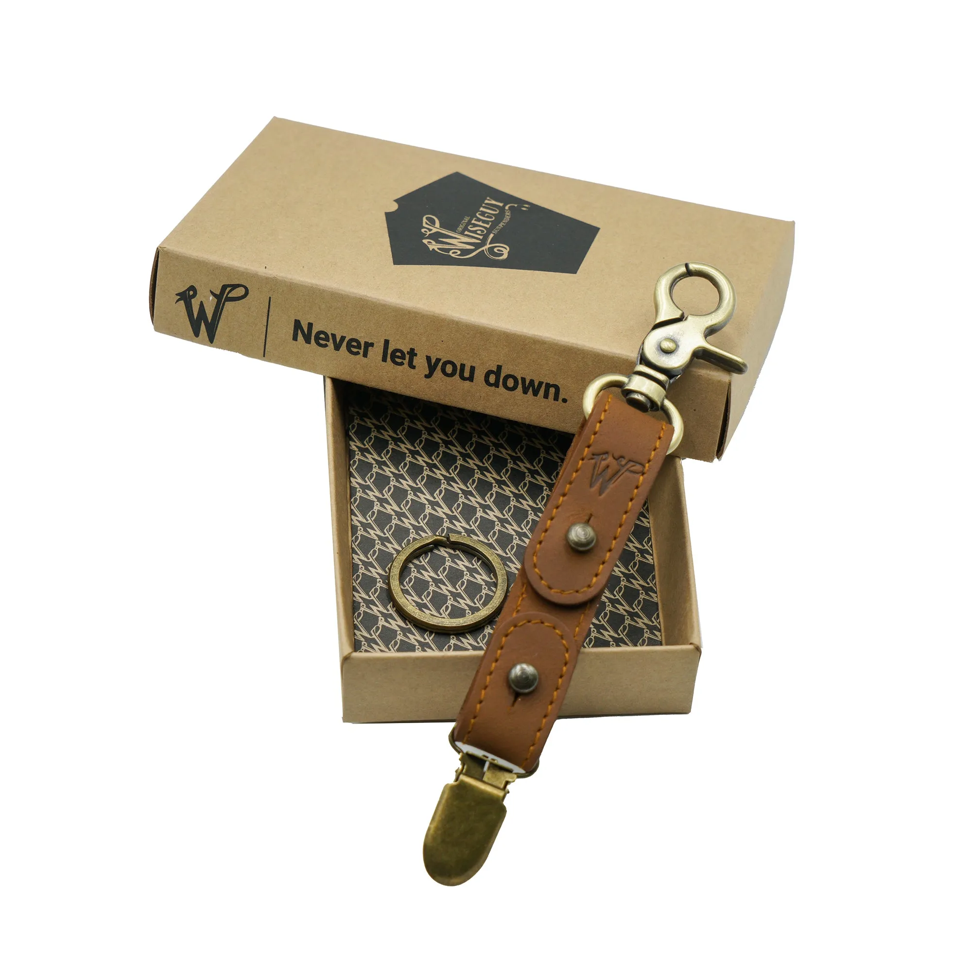 Keyring / Hat-holder Camel Brown Stitched Leather No. A8017