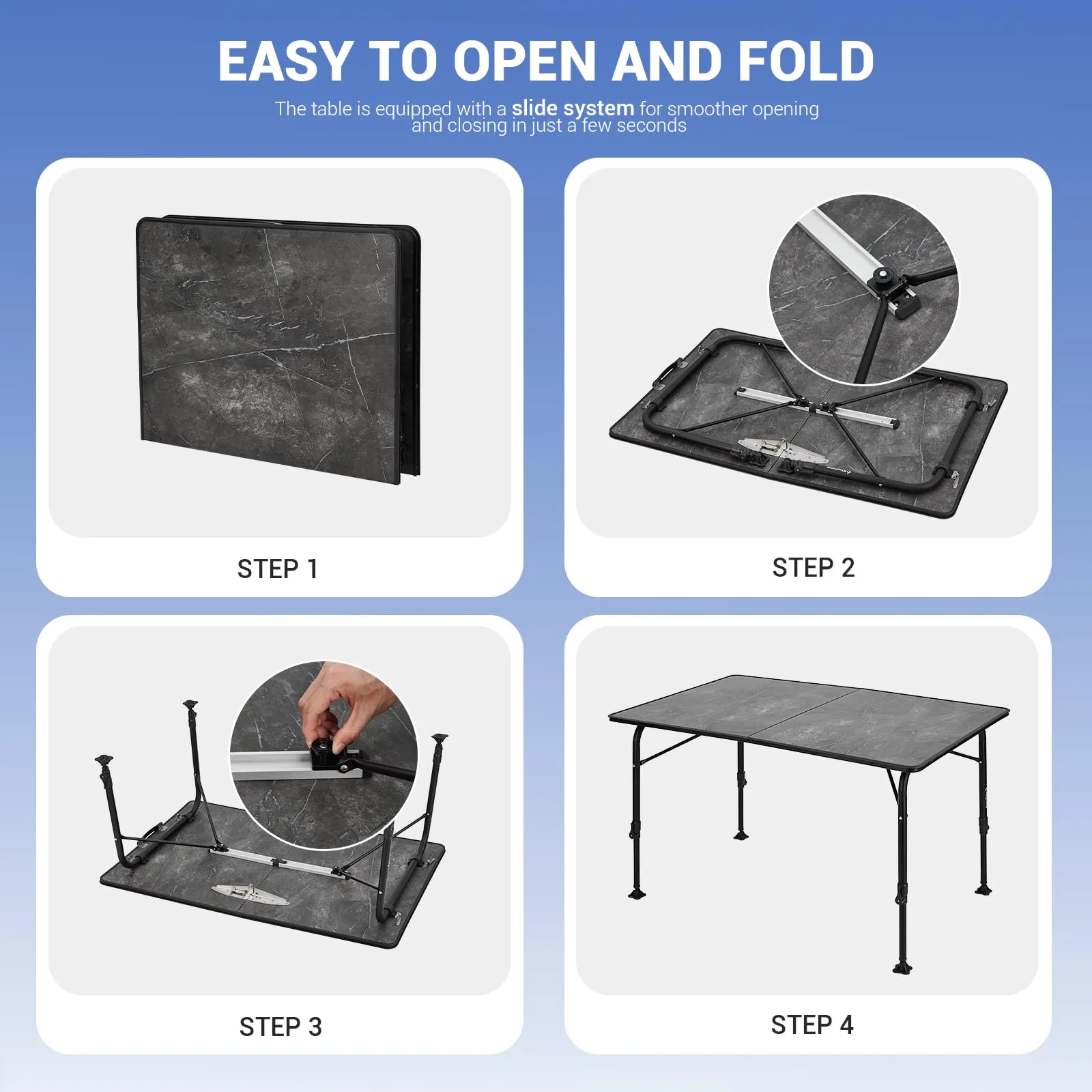 KingCamp Meteoritem P10 Fiberglass Camping Table with Sliding Rail System