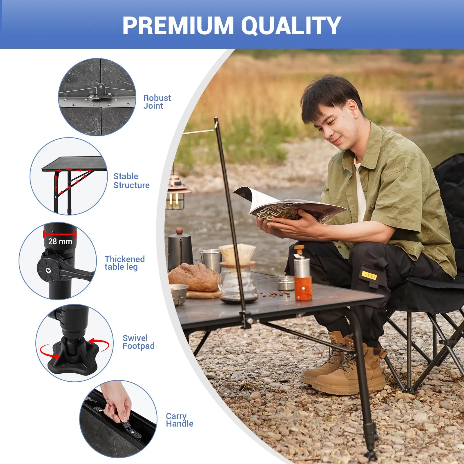 KingCamp Meteoritem P10 Fiberglass Camping Table with Sliding Rail System