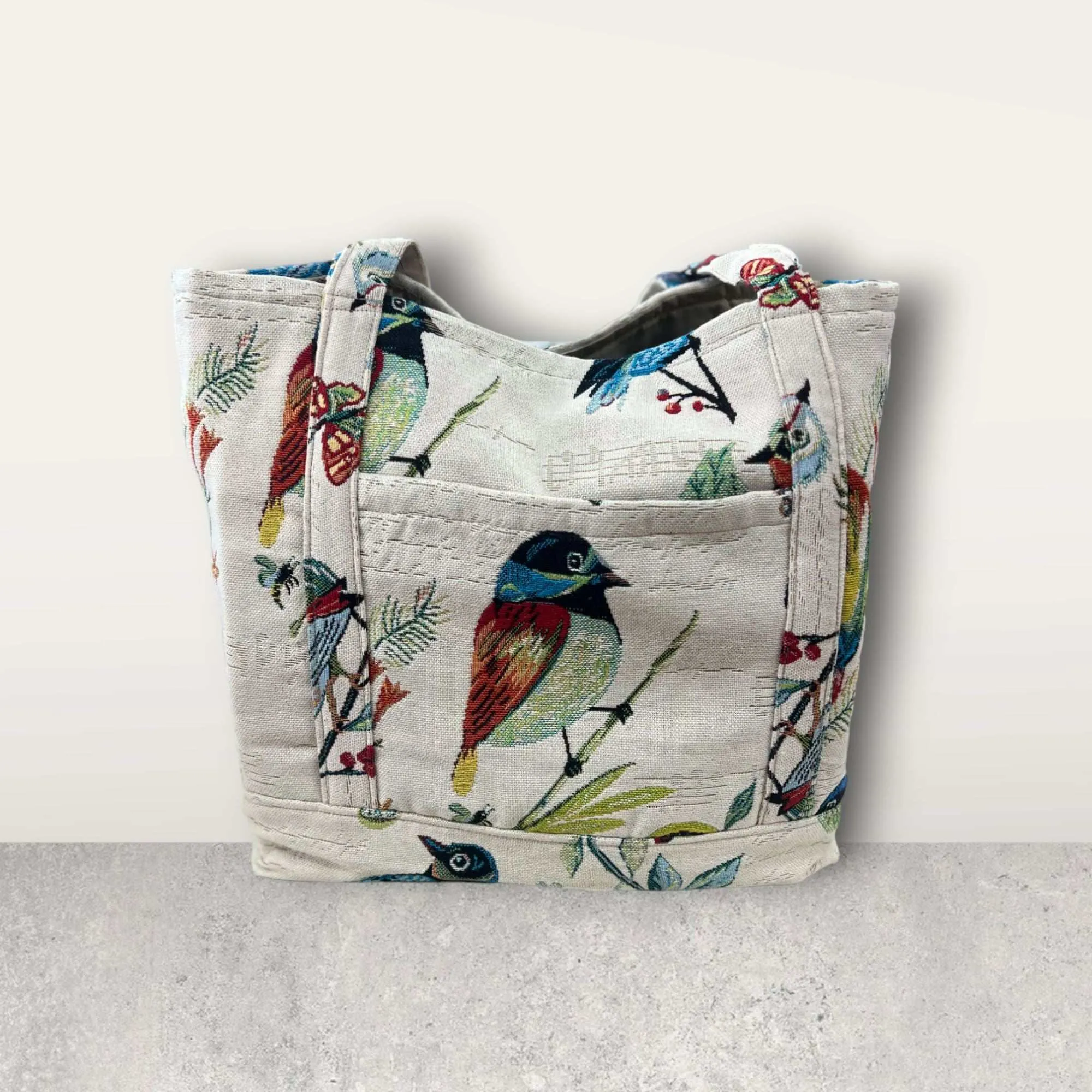 Knitting Bag - Cream with Birds