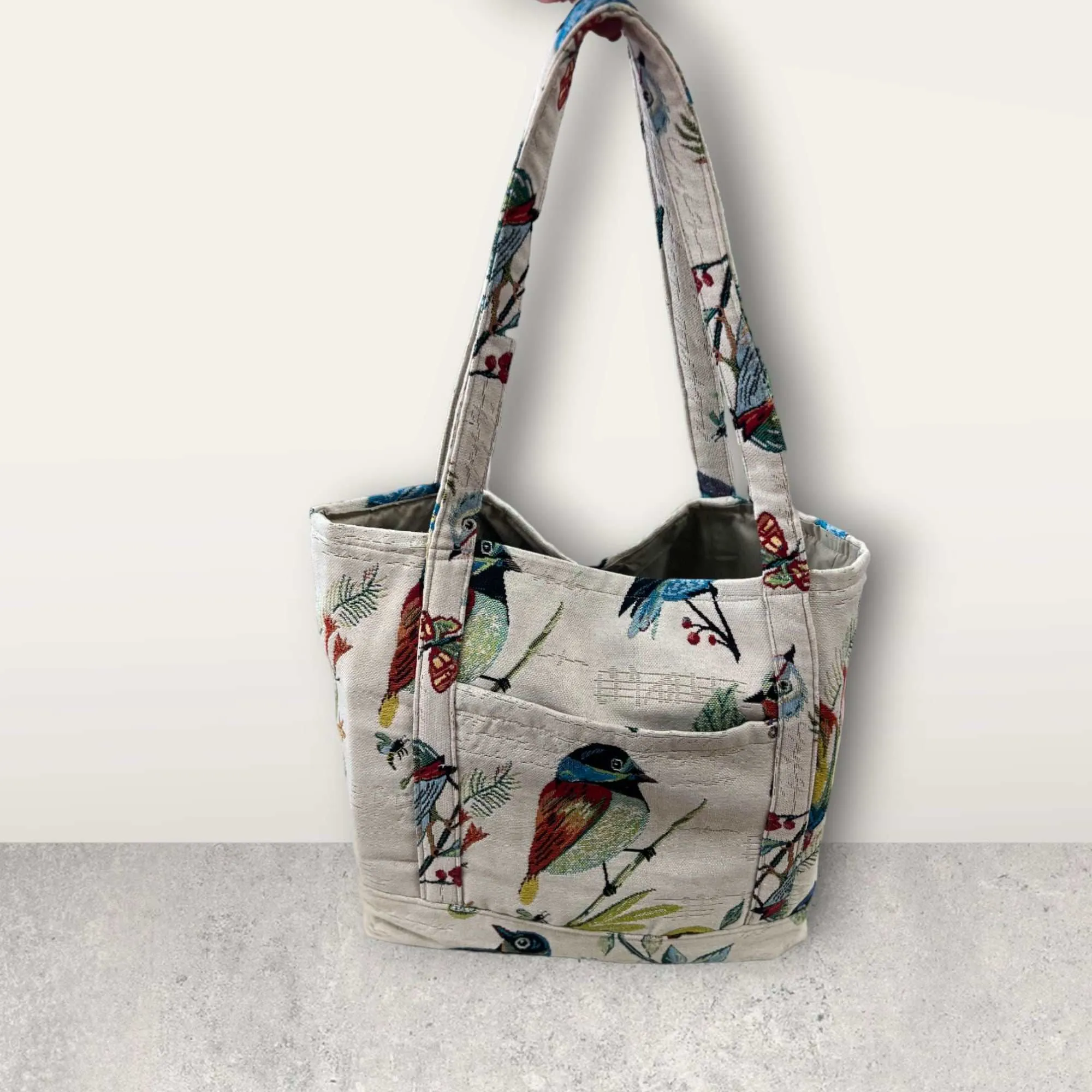 Knitting Bag - Cream with Birds