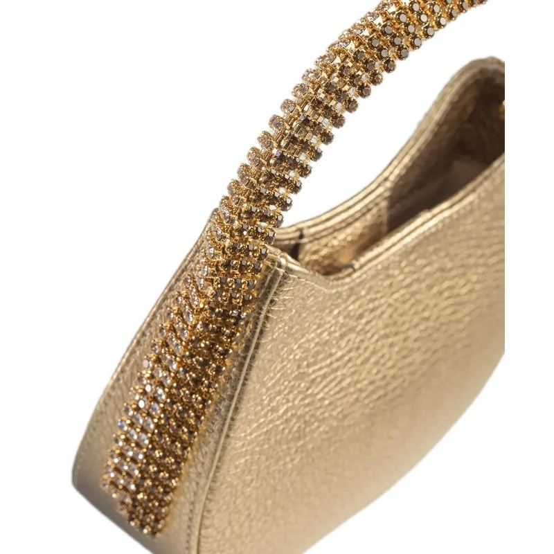 KODA BAG - GOLD LEATHER - GOLD QUARTZ & SMOKED TOPAZ STONES - GOLD CHAIN