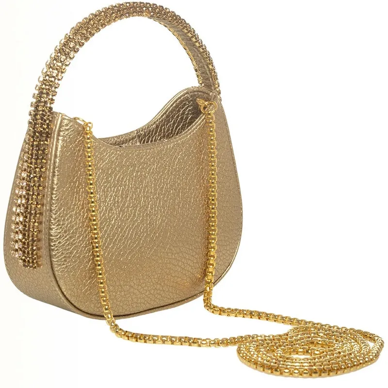 KODA BAG - GOLD LEATHER - GOLD QUARTZ & SMOKED TOPAZ STONES - GOLD CHAIN