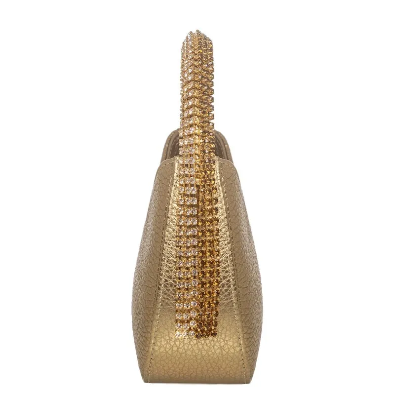 KODA BAG - GOLD LEATHER - GOLD QUARTZ & SMOKED TOPAZ STONES - GOLD CHAIN