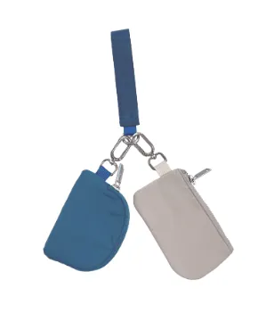 Lani - Dual Zipper Pouch Key Chain (Blue/Beige)
