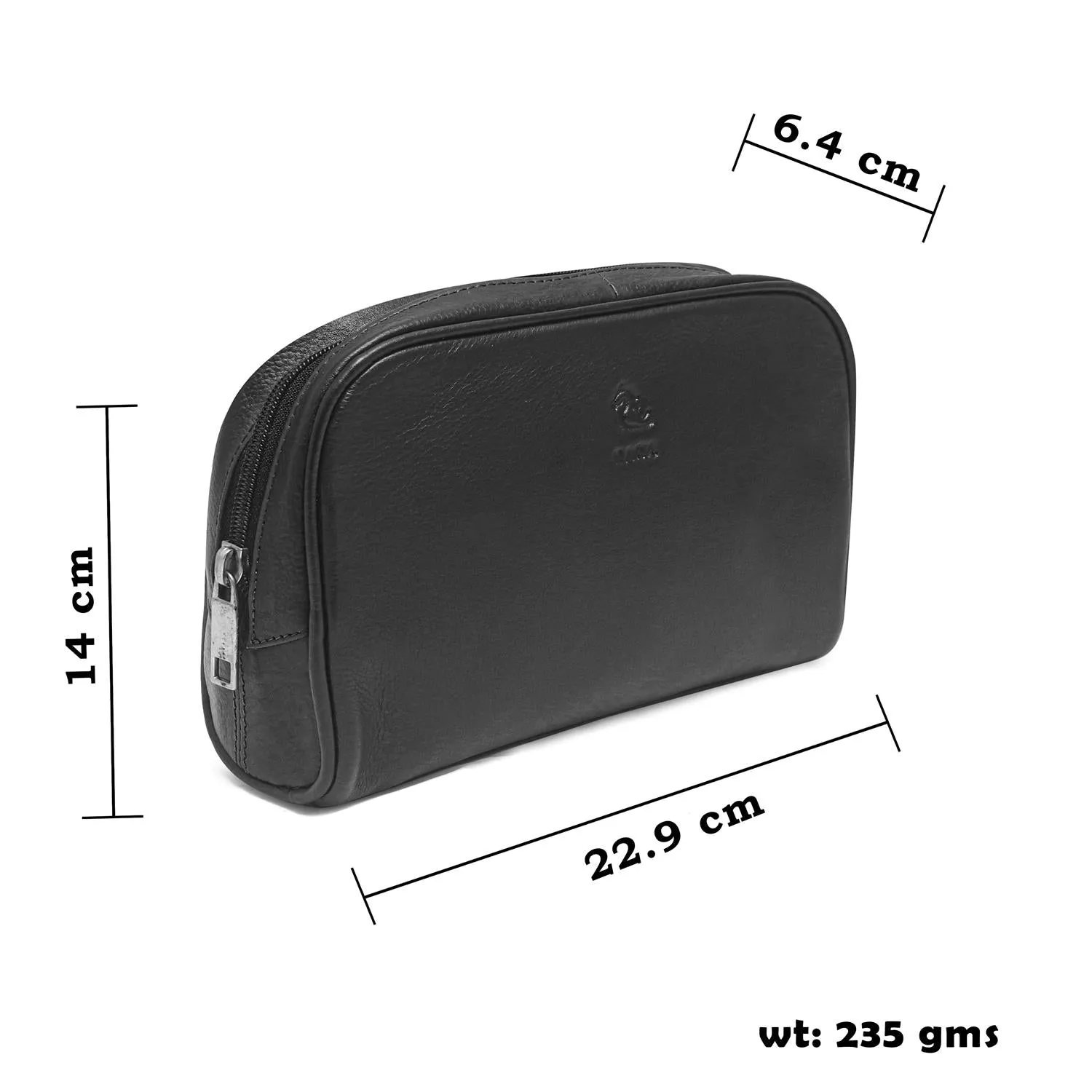 Malia Black Leather Wash Bag for Men and Women
