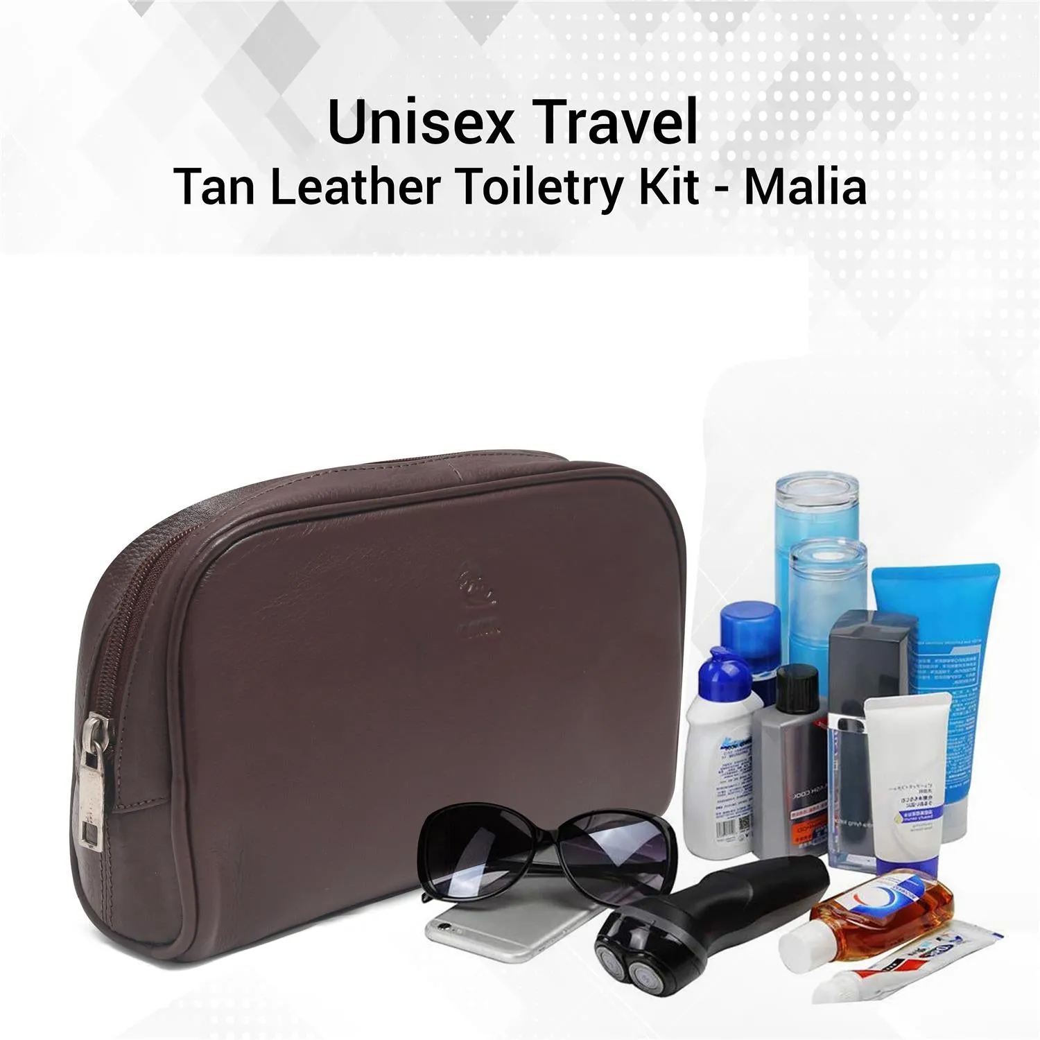 Malia Black Leather Wash Bag for Men and Women