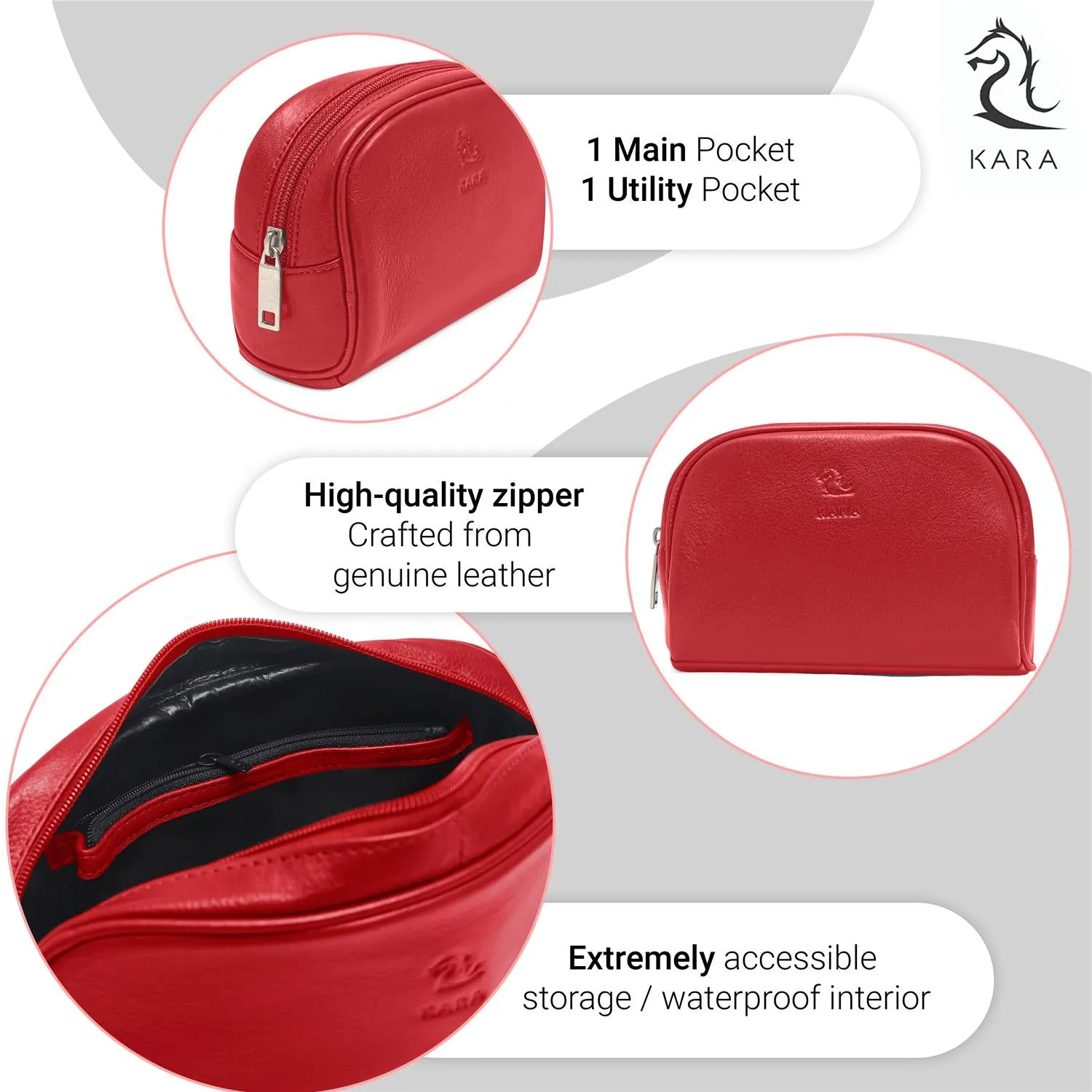 Malia Black Leather Wash Bag for Men and Women
