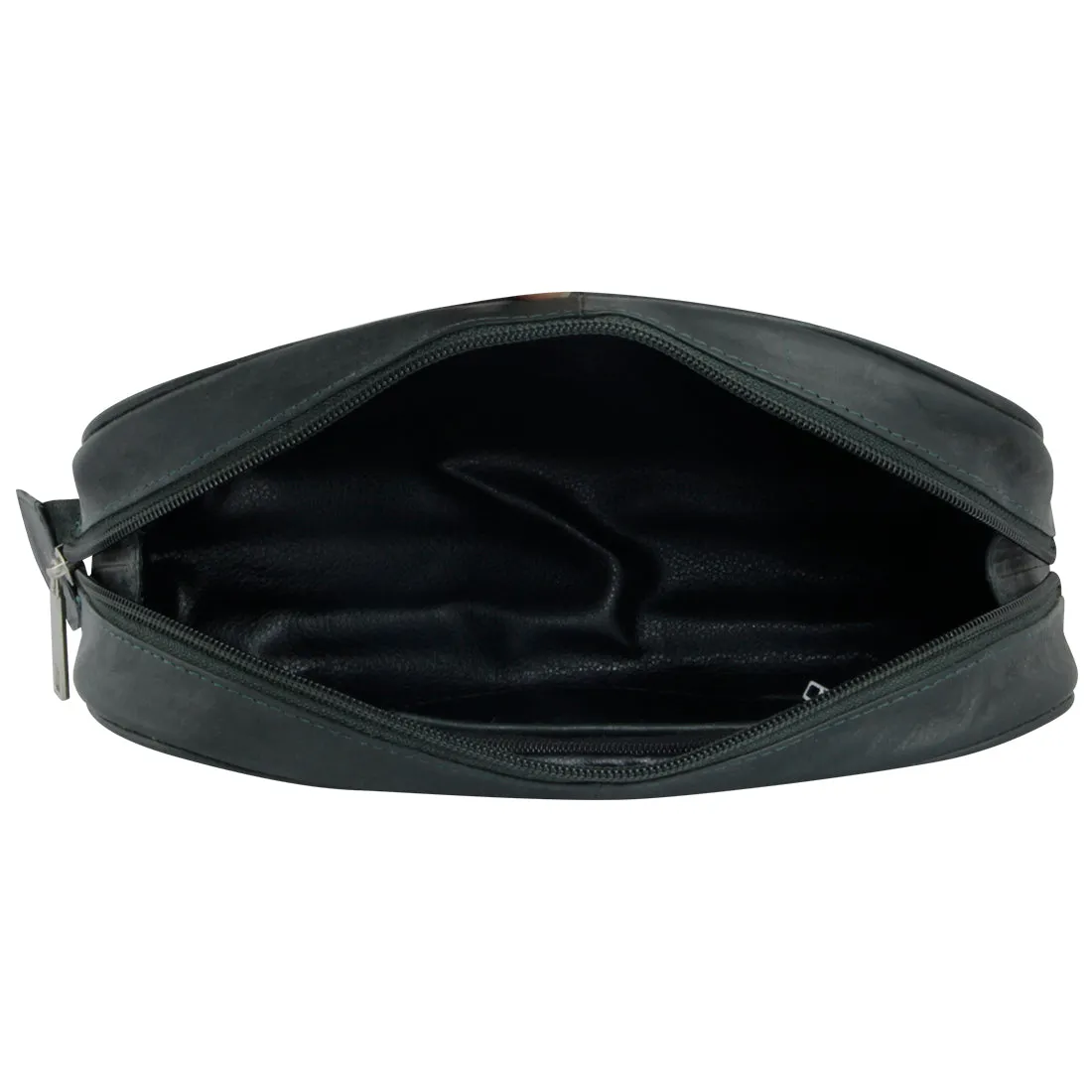 Malia Black Leather Wash Bag for Men and Women