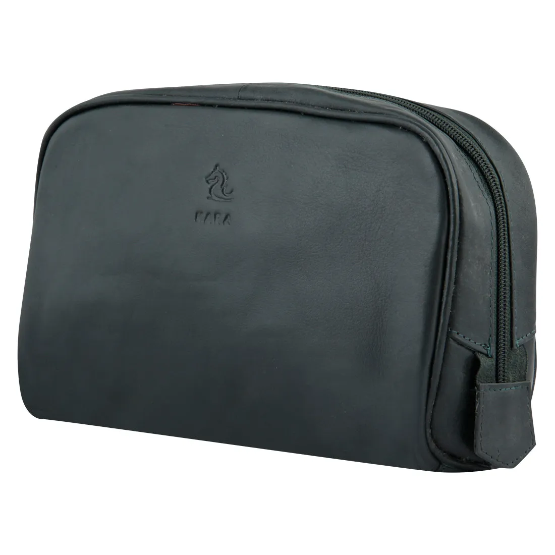 Malia Black Leather Wash Bag for Men and Women