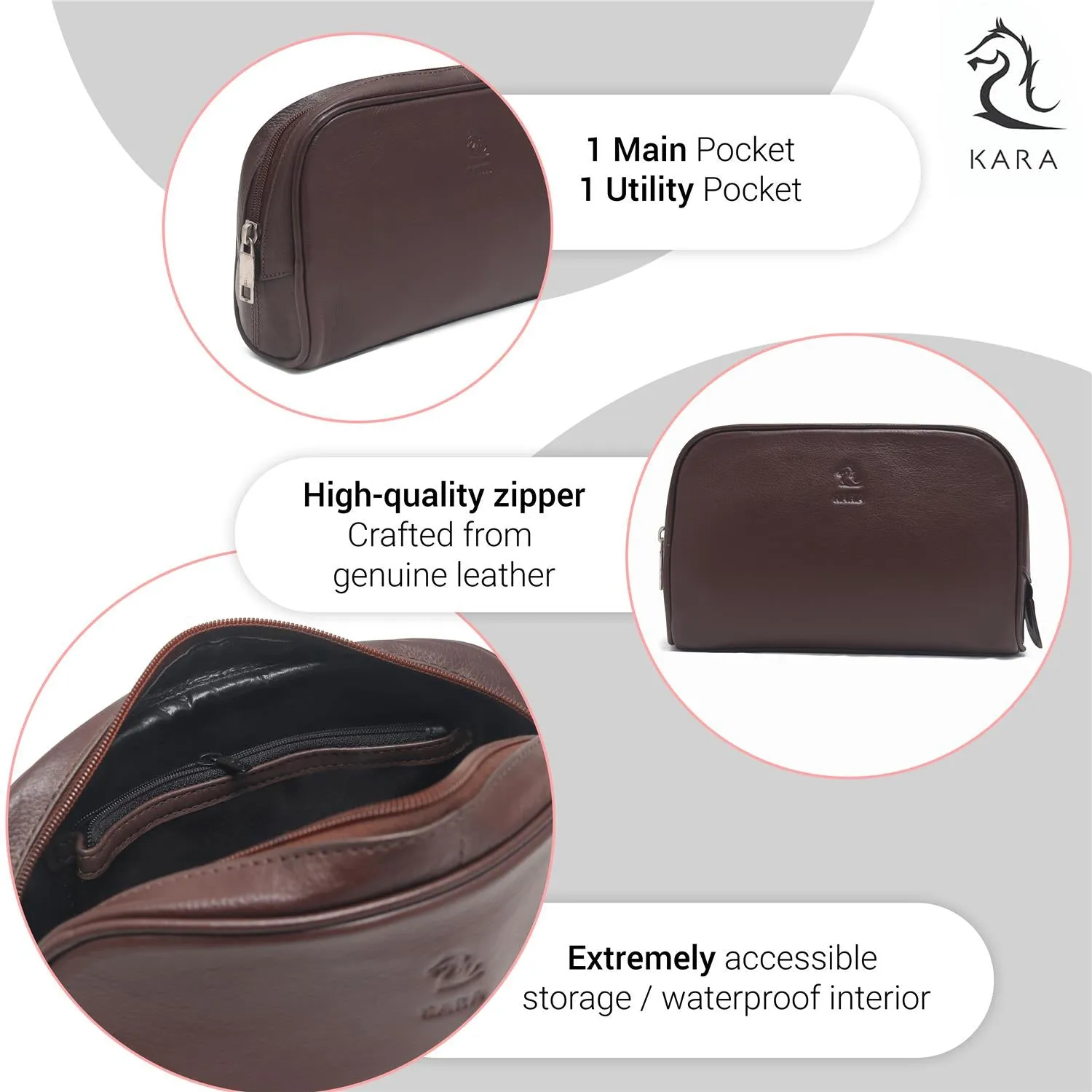 Malia Black Leather Wash Bag for Men and Women