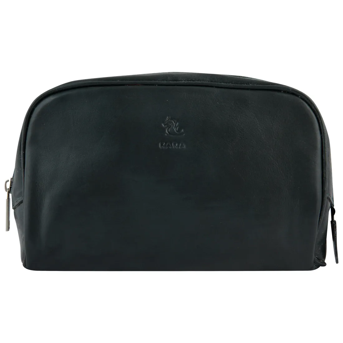 Malia Black Leather Wash Bag for Men and Women