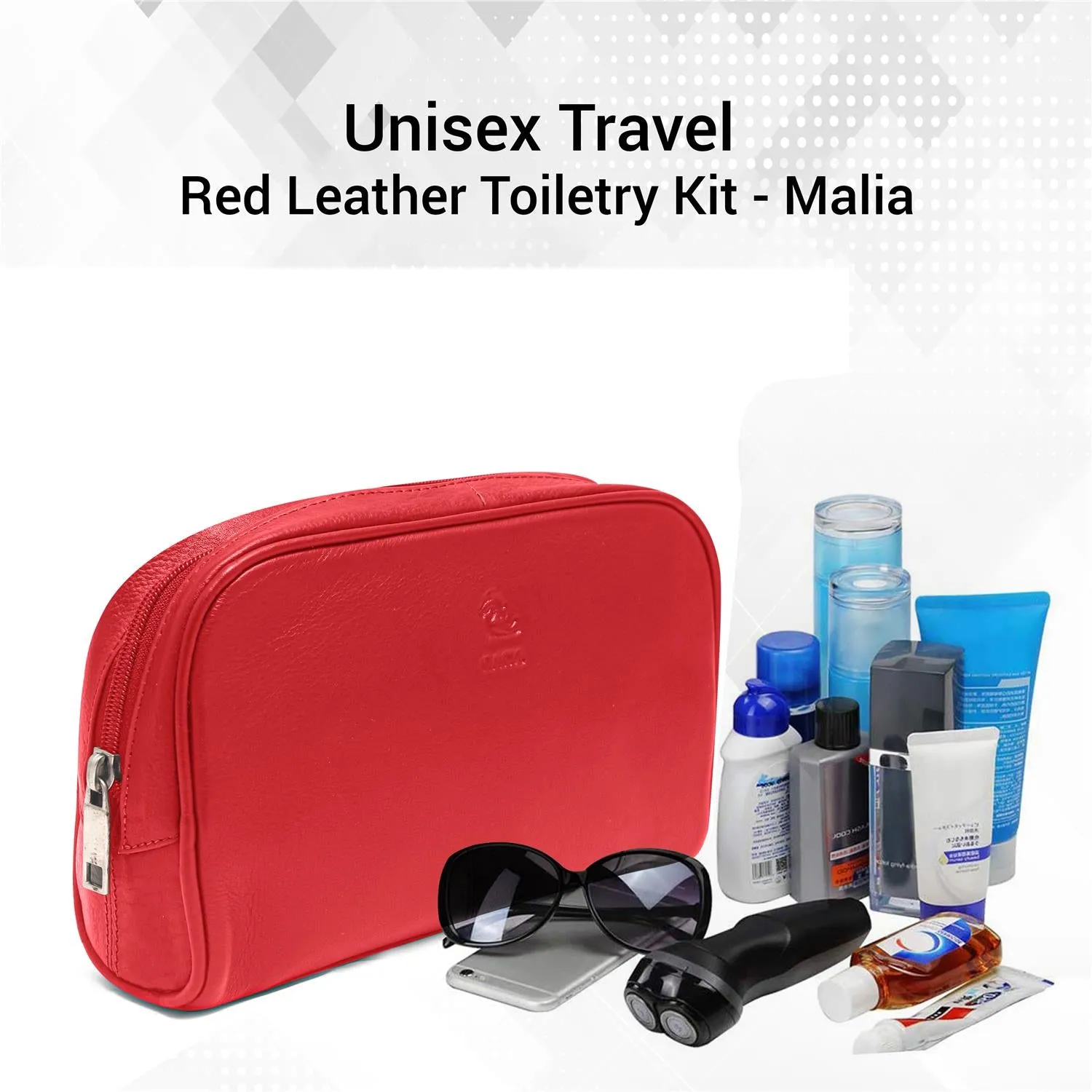 Malia Black Leather Wash Bag for Men and Women