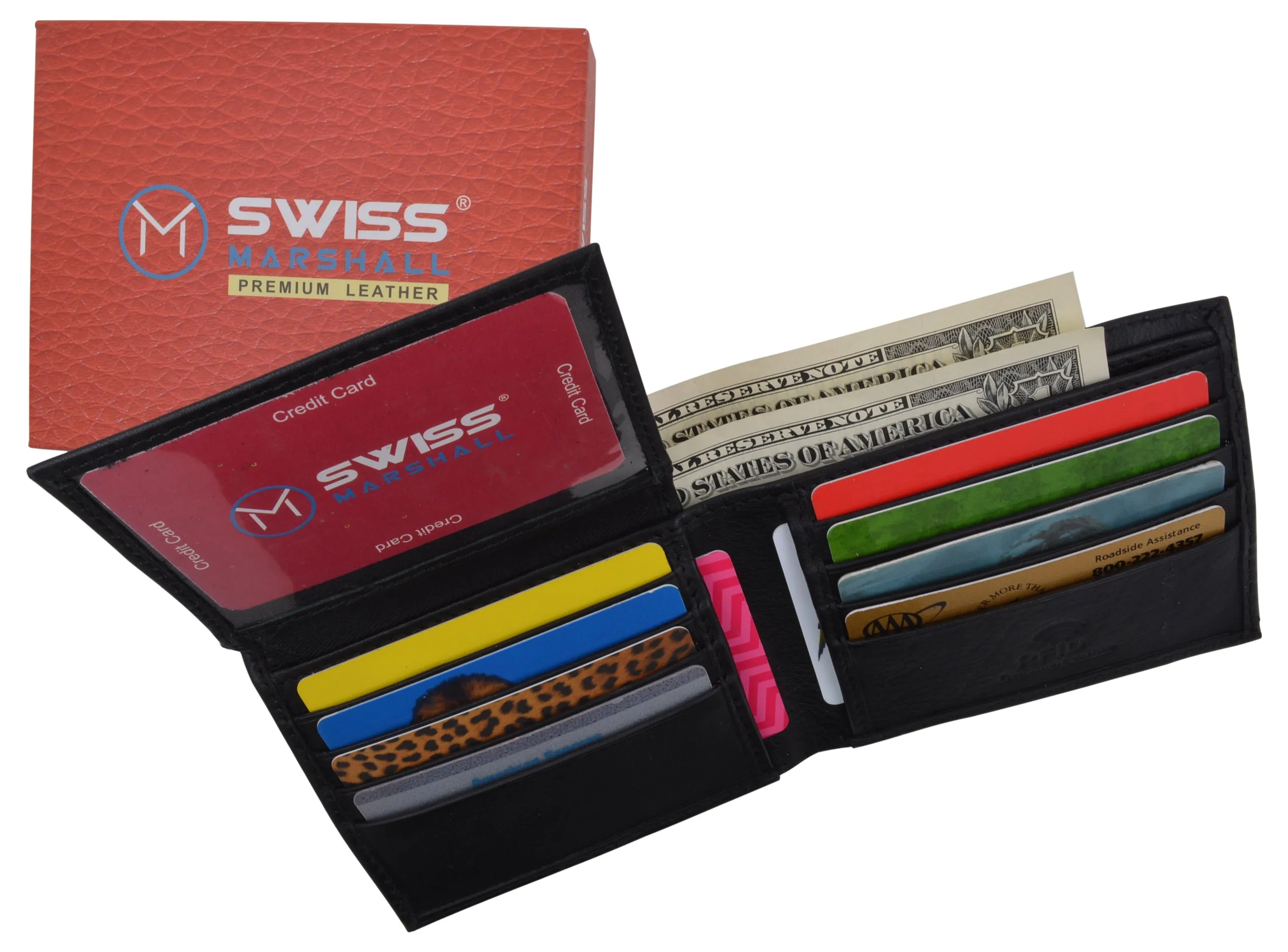 Men's RFID Blocking Premium Leather Classic Bifold 2 ID Card Holder Wallet with Gift Box