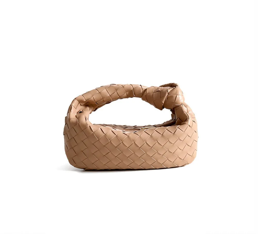 Mini Leather Woven Hobo Bag Dumpling Knotted Handbag