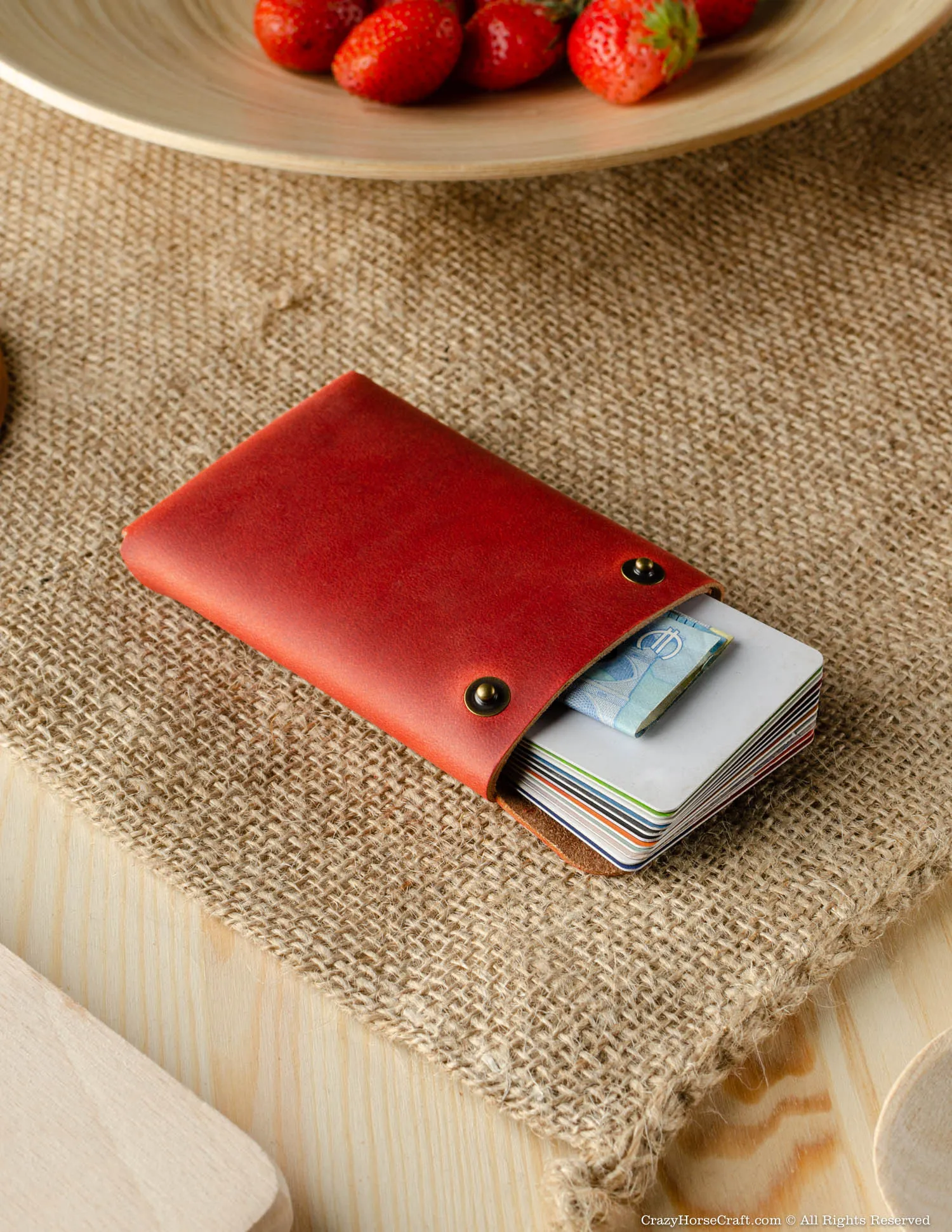 Minimalistic leather wallet/card holder | Fragola Red