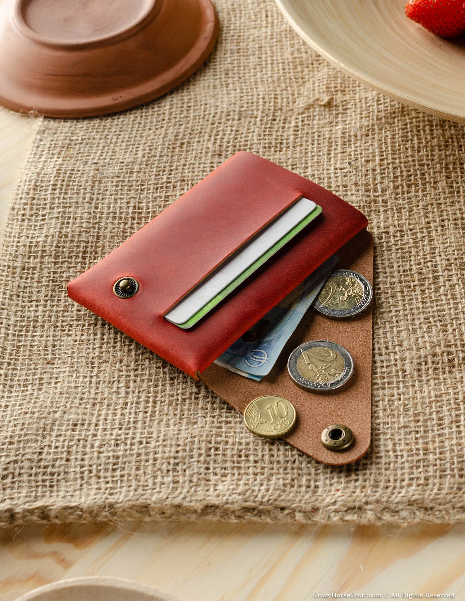 Minimalistic leather wallet/card holder | Fragola Red