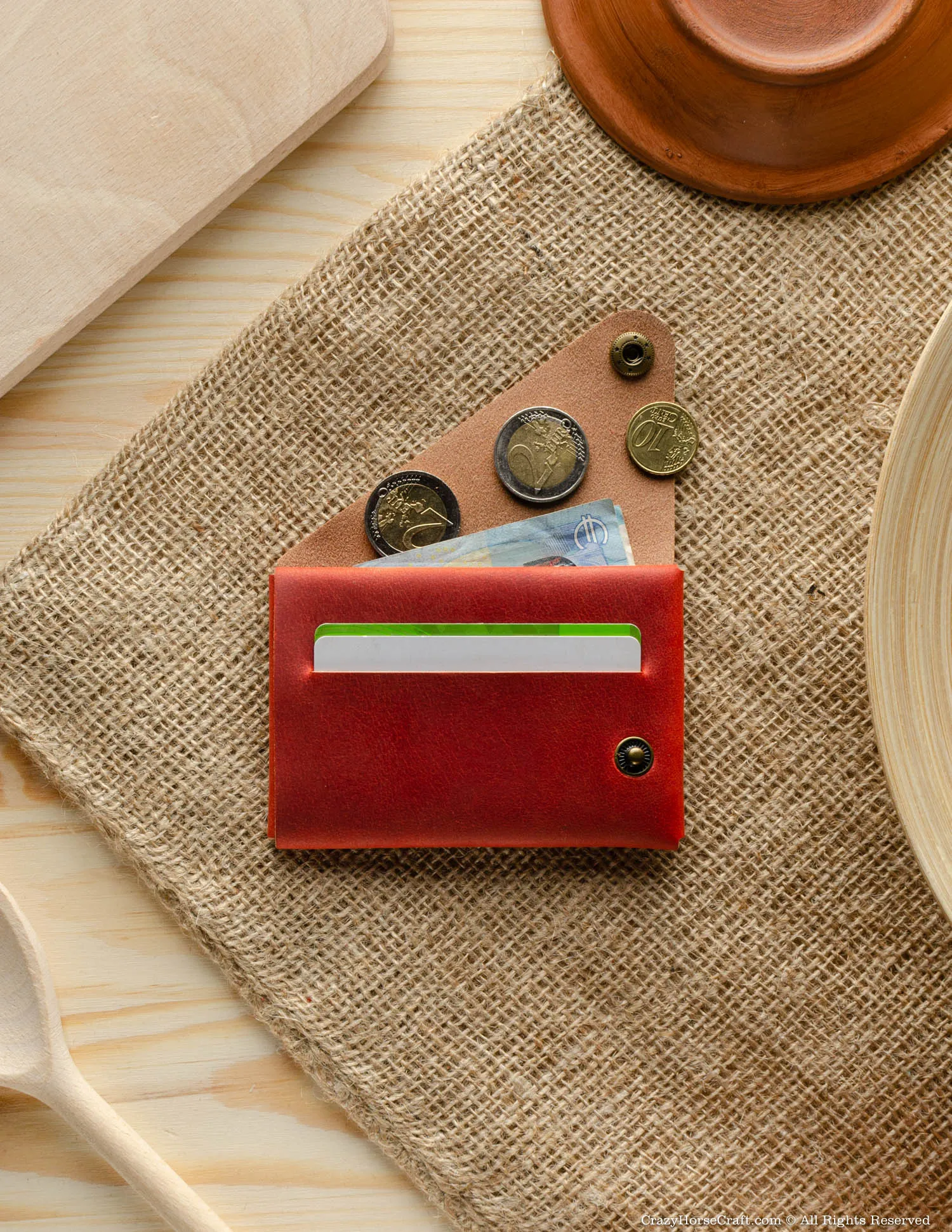 Minimalistic leather wallet/card holder | Fragola Red