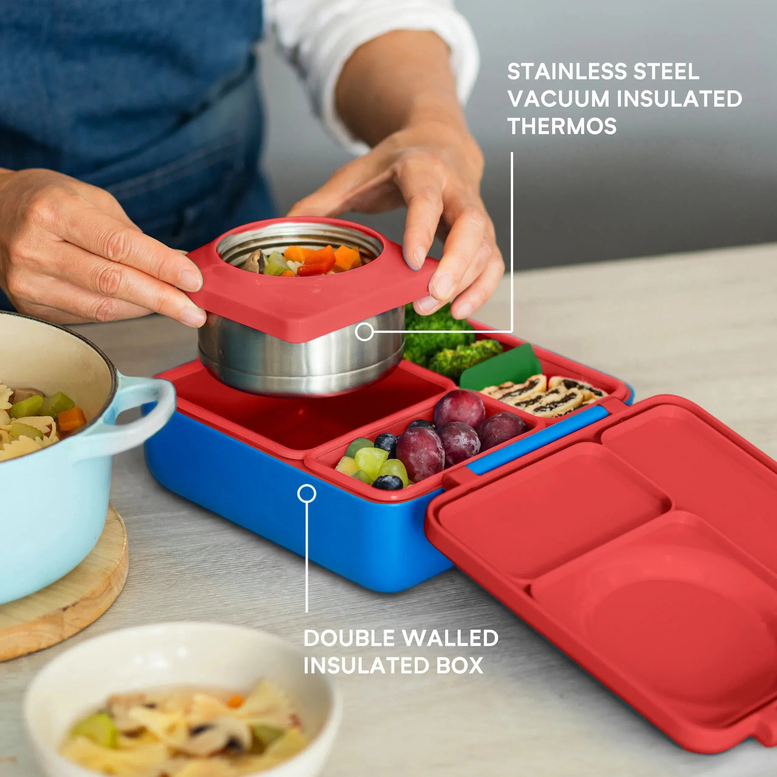 OmieBox Lunch Box with Fork, Spoon   Pod Set (Scooter Red)