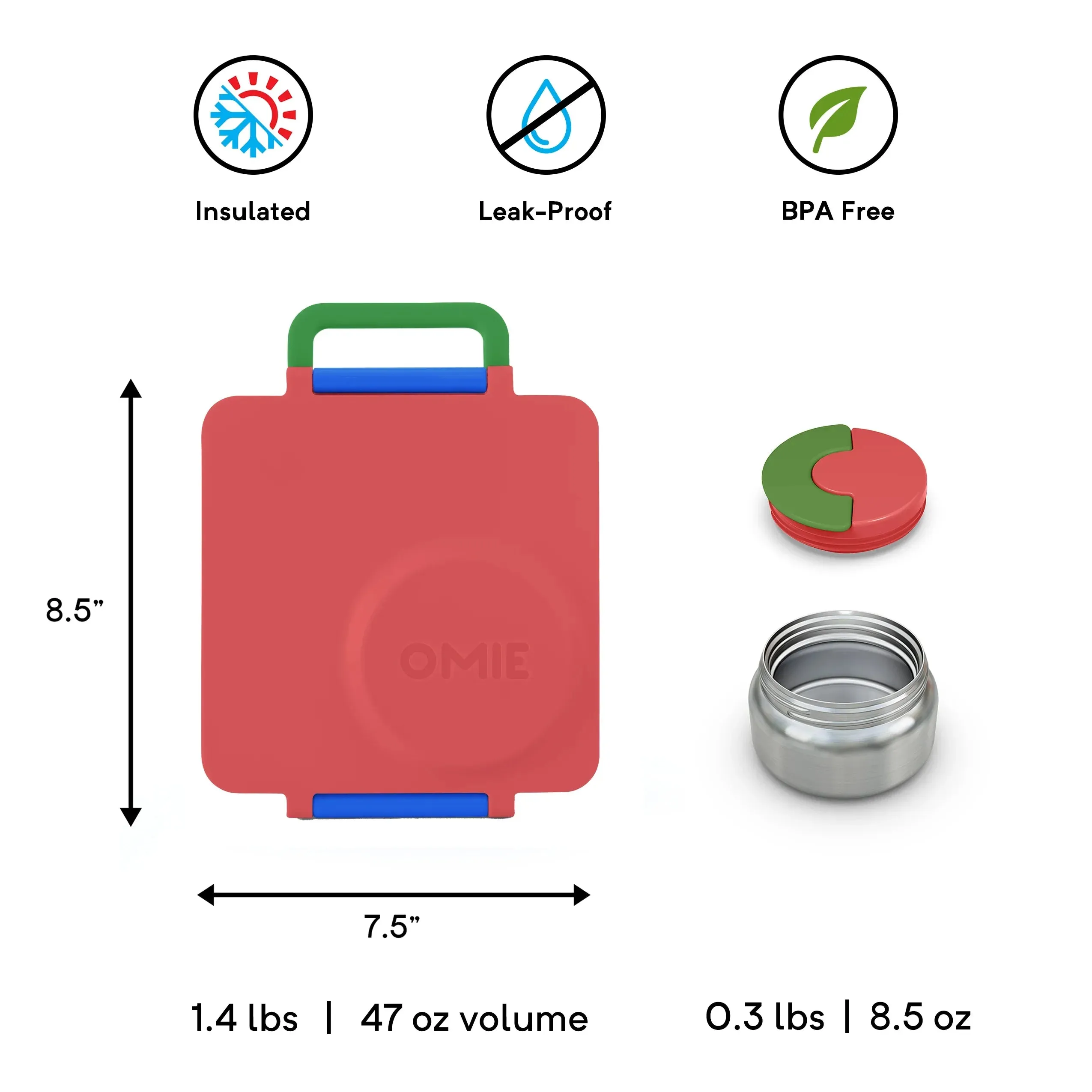 OmieBox Lunch Box with Fork, Spoon   Pod Set (Scooter Red)