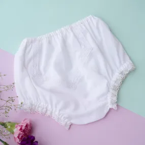 Organic Cotton Baby Bloomers Underwear | Lace Diaper Cover | White