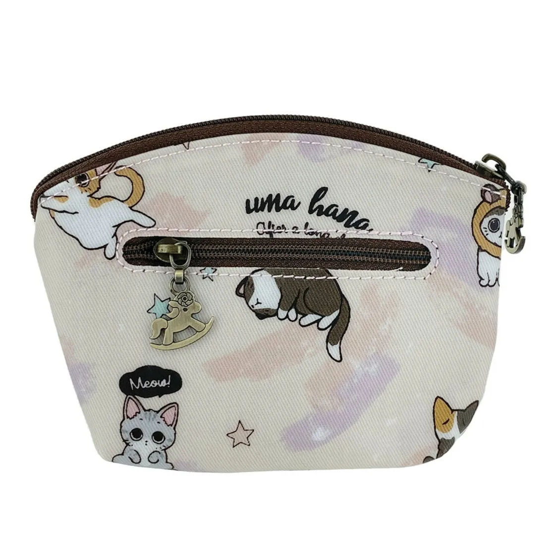 Pink Cat Yoga Shell Keychain Coin Purse